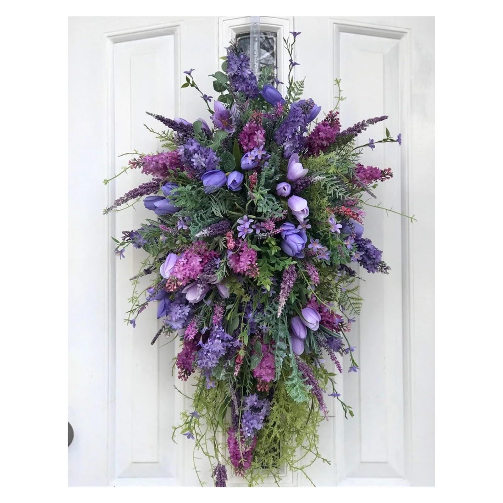Corona De Flores De Primavera Guirnalda de hortensias Artificiales 40cm, Guirnalda for el hogar, Puerta Delantera, botín Lavanda Primavera, Fondo Pared, Corona decoración navideña