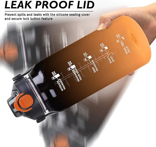 Miniatura 7 de Botella de agua deportiva de 64 onzas con infusor de frutas, botella de agua motivacional 2 en 1 con popote y marcador de tiempo, jarra de agua