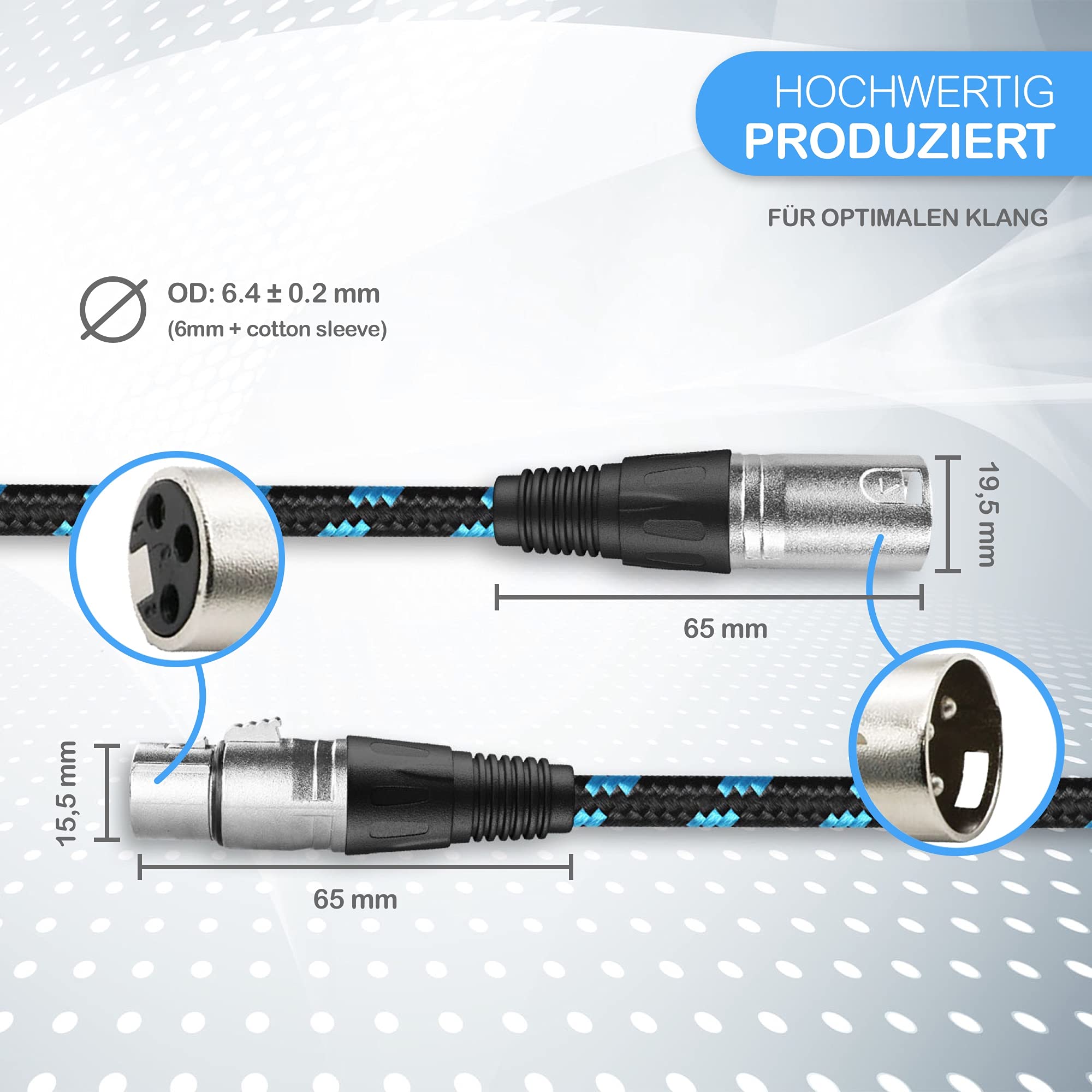 Cable de Altavoz Ultra HDTV XLR - Audio HiFi de 5 m - Conector a Toma XLR - Metálico Con Mecanismo de Encaje a Presión y Funda de Nailon Con Protección Contra Dobleces