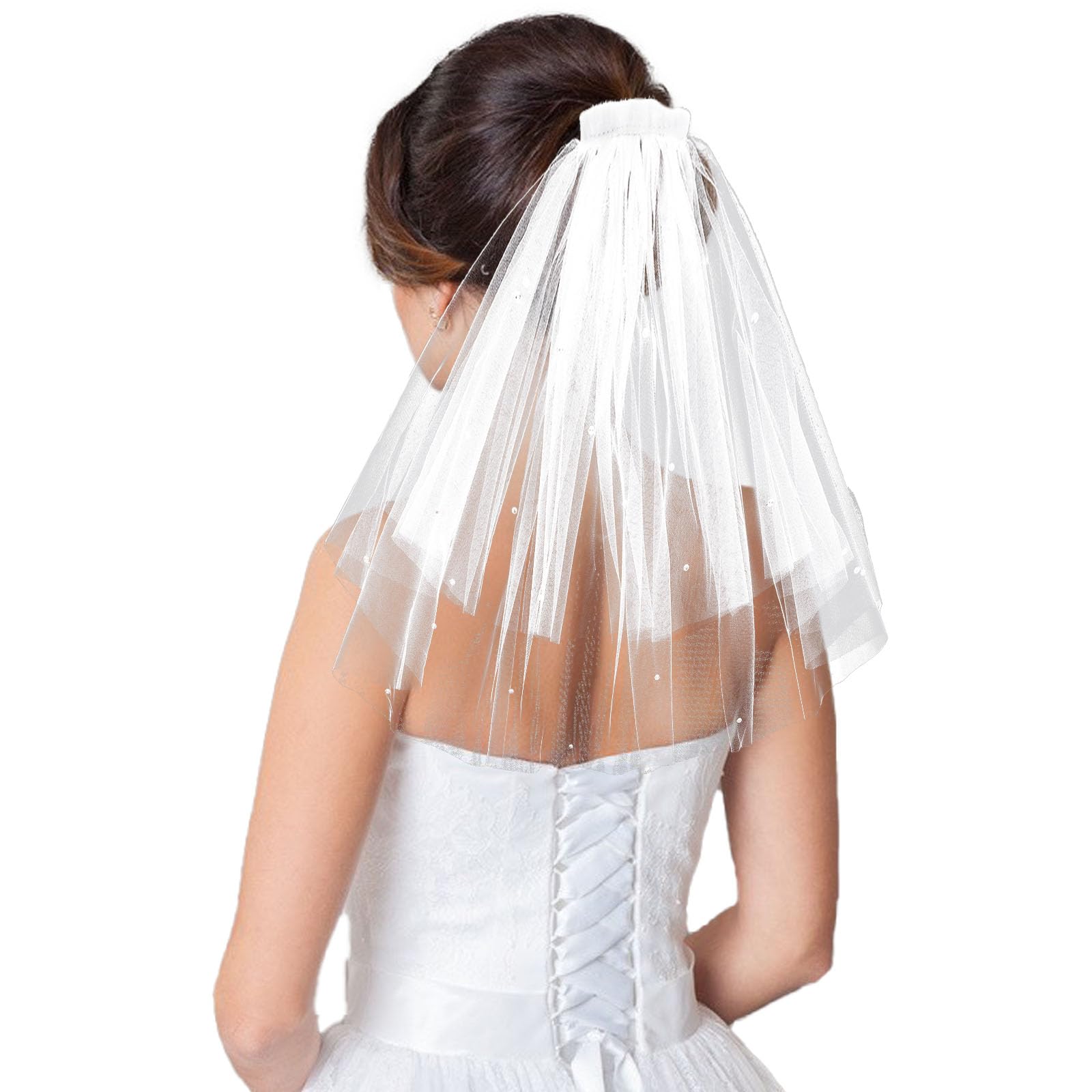 KALIONEWedding Bridal Veil, White First Communion Veil, Flower Girls Veil, Pearl Veils for Brides, Elegant Veil for Wedding Bachelorette Party, Double Layered Mesh Tulle Veil with Hair Comb for Women Girls,