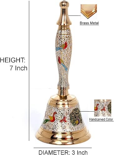 Miniatura 2 de Hashcart Campana de mano de latón  Campana Puja para Mandir  Pooja Ghanti indio para decoraciones de templos Diwali  Campanas de Navidad coloridas