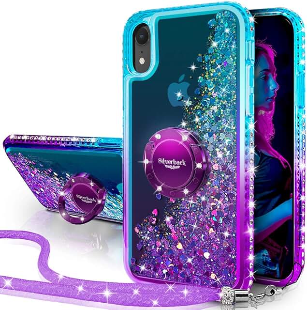 Miss Arts Coque pour iPhone XR, [Silverback] Fille Silicone Paillette Strass Bling Glitter de Luxe avec Support, Liquide G...