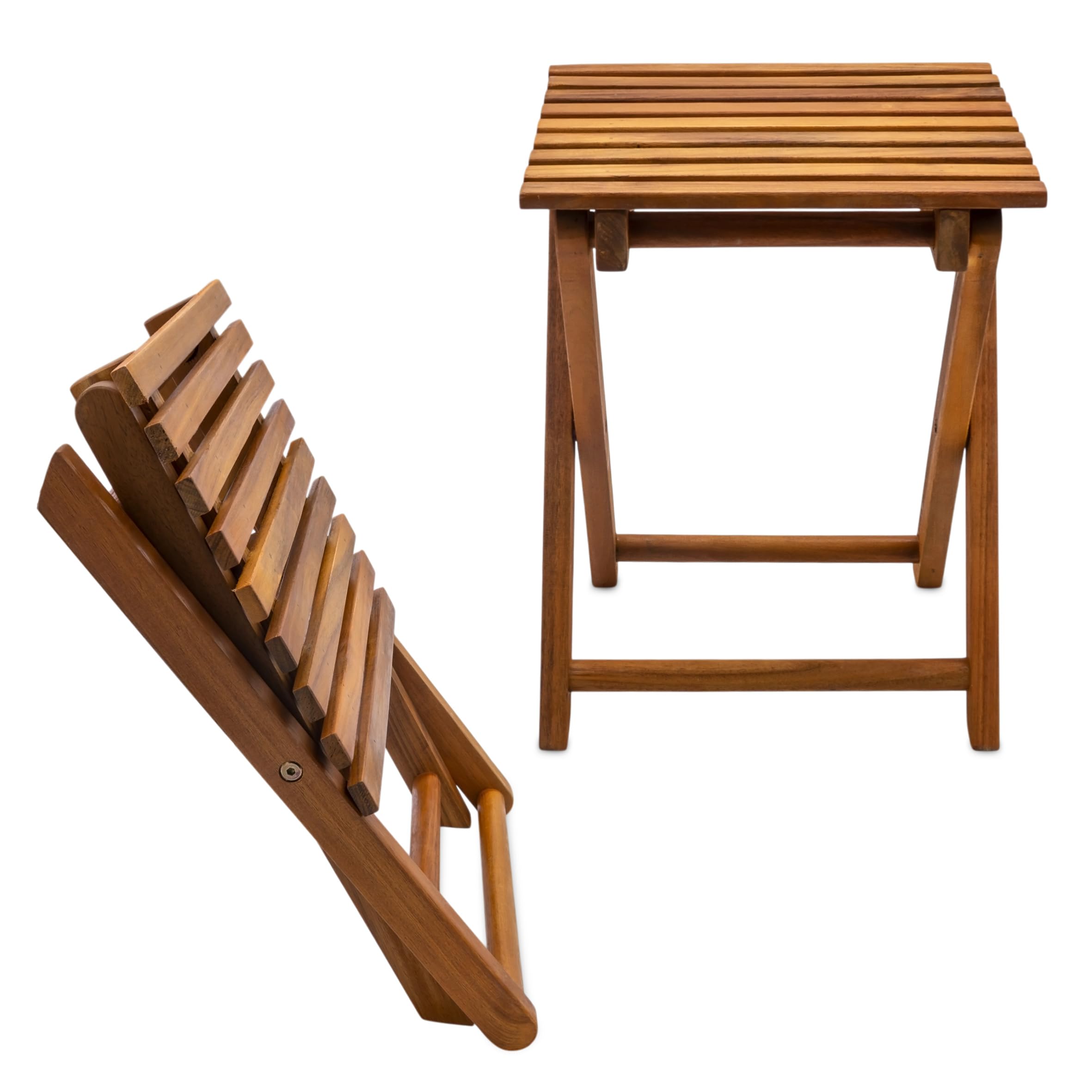 Spetebo Tabouret pliant en acacia - 37 cm - Aspect teck - Tabouret de jardin en bois - Table d'appoint - Tabouret pour plantes | Bois aspect teck, pliable, tabouret à fleurs, table d'appoint, tabouret pour plantes