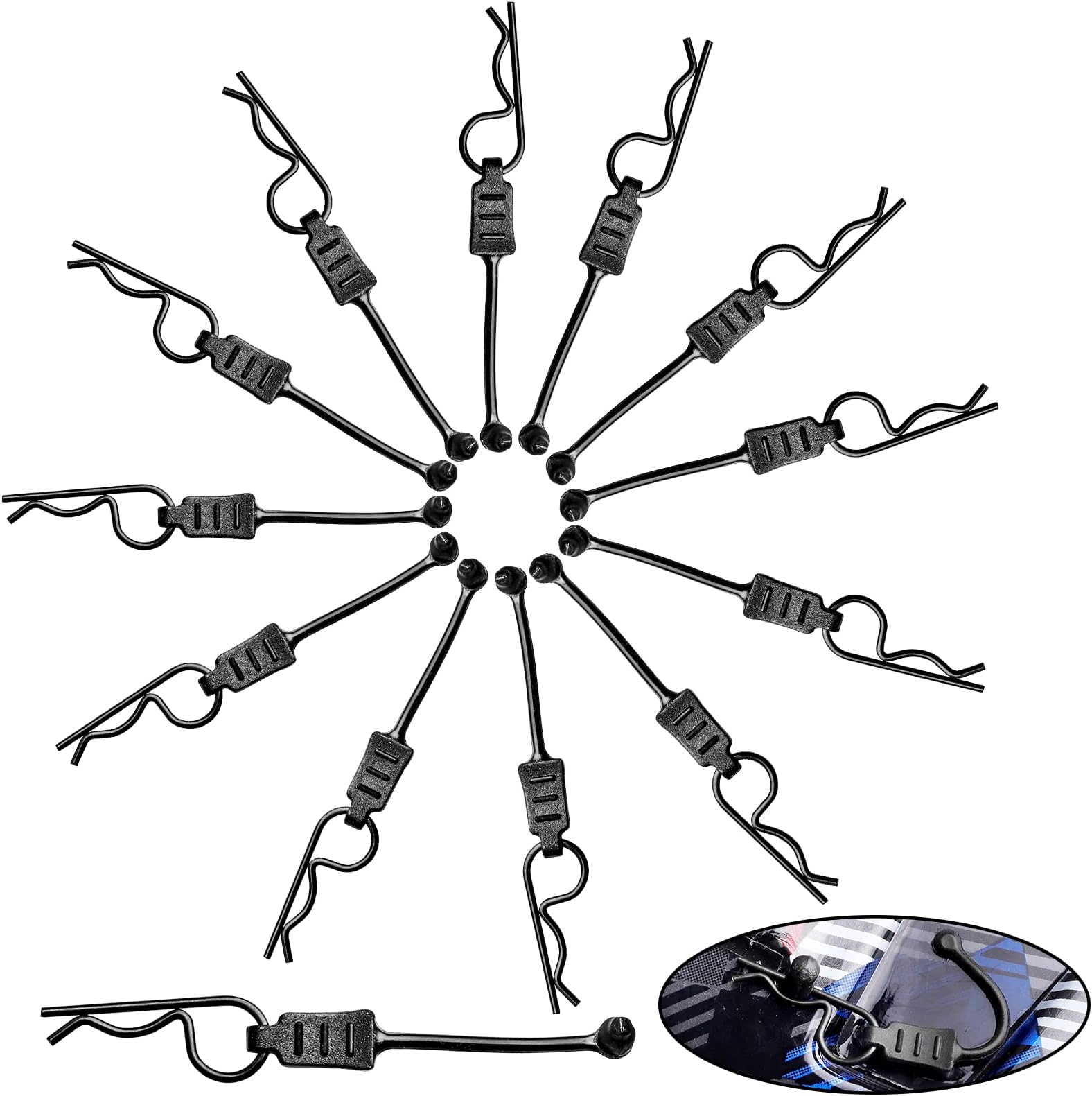 - RC Body Clips with Pull Tabs for 1/10 1/12 1/14 Arrma Axial SCX10 Redcat Tamiya HSP Himoto, 20-Pack (Black)