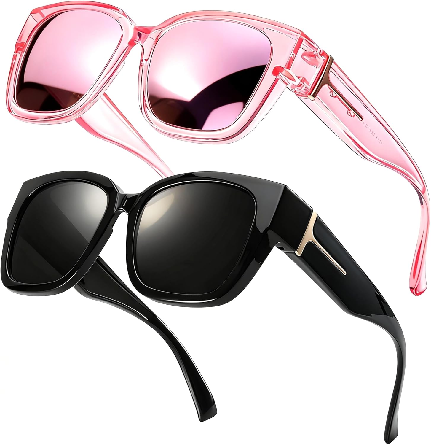 LVIOE 2 Pack Polarized Fit Over Sunglasses for Women Men Oversized Square Over Glasses Sunglasses with UV Protection LS7511