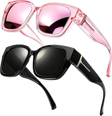 LVIOE 2 Pack Polarized Fit Over Sunglasses for Women Men Oversized Square Over Glasses Sunglasses with UV Protection LS7511