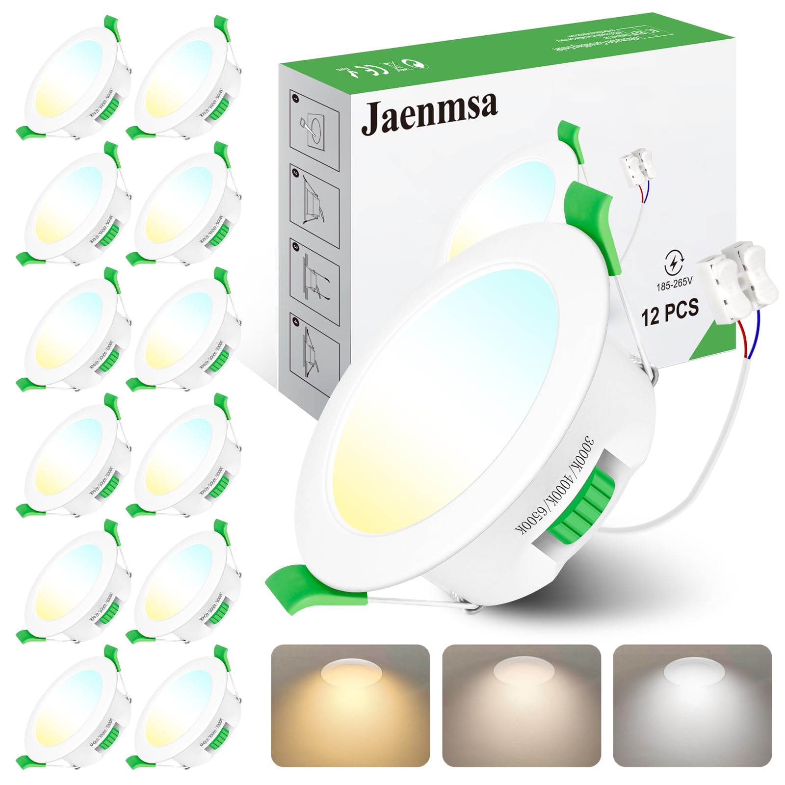 Jaenmsa Led Einbaustrahler 230v Dimmbar, 10W Flach 95-105mm Einbauø, Ip44 Led Spot, Deckenspots Warmweiß Neutralweiß Kaltweiß Ür Badezimmer, Küche, Wohnzimmer, Flur/Schlafzimmer,12er Set