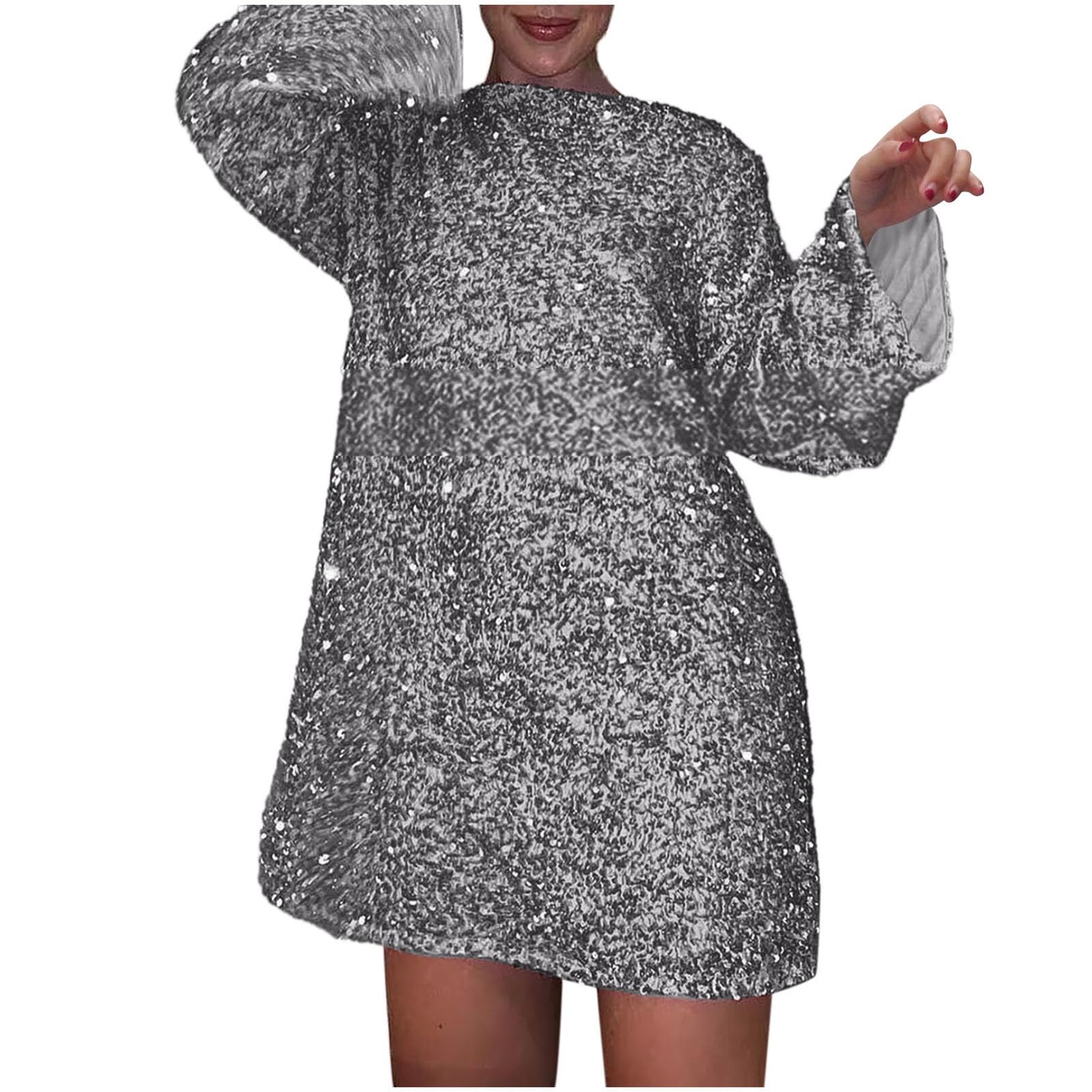 2026 Ample pailletée col Rond Manches Longues surdimensionnée Femme Automne Hiver élégante Tenue soirée décontractée