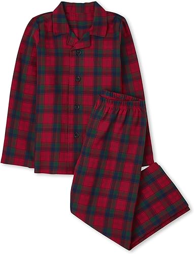 The Children's Place Pijamas de franela de manga larga con botones navideños unisex para niños