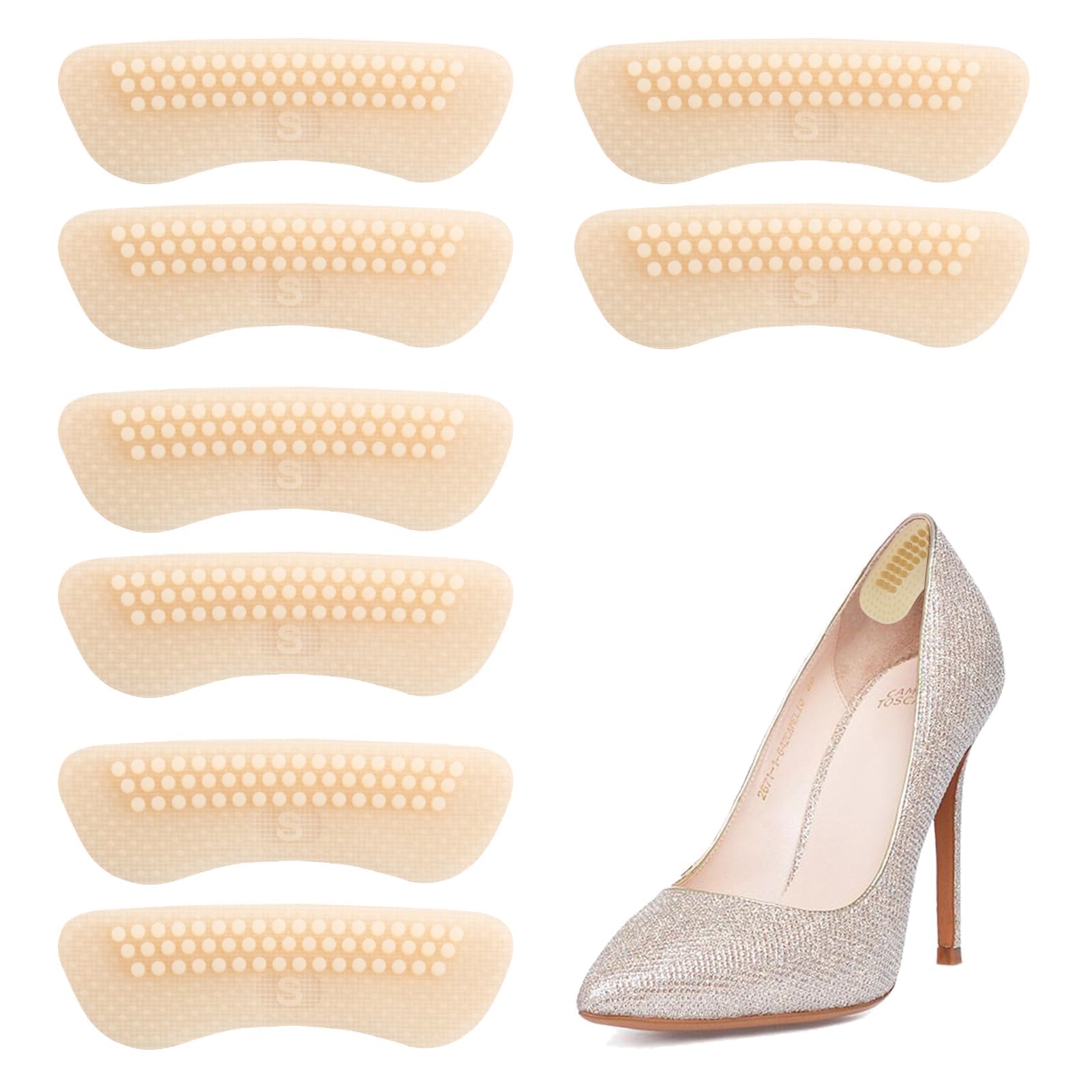 GraGra Heel Grips for High Heels Cushions, 4 Pairs Silicone Shoe Inserts Pads, Heel Pads for Shoes, Self Adhesive Heel Cushion Inserts, 4D Soft Strong Sticky Thin Rel Heel Protector (S, Flesh)