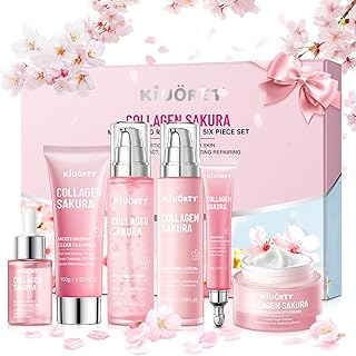 Sakura Skin Care Set - 6 PCS Cherry Blossom Skin Care Kit with Cleanser, Toner, Serum, Lotion, Eye Cream & Face Cream - Moisturizes Skin & Boosts Collagen - Korean Skin Care Set for Teen Girls & Women