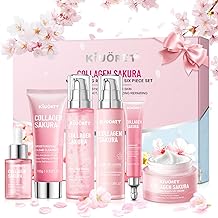 Sakura Skin Care Set - 6 PCS Cherry Blossom Skin Care Kit with Cleanser, Toner, Serum, Lotion, Eye Cream &amp; Face Cream - Moisturizes Skin &amp; Boosts Collagen - Korean Skin Care Set for Teen Girls &amp; Women