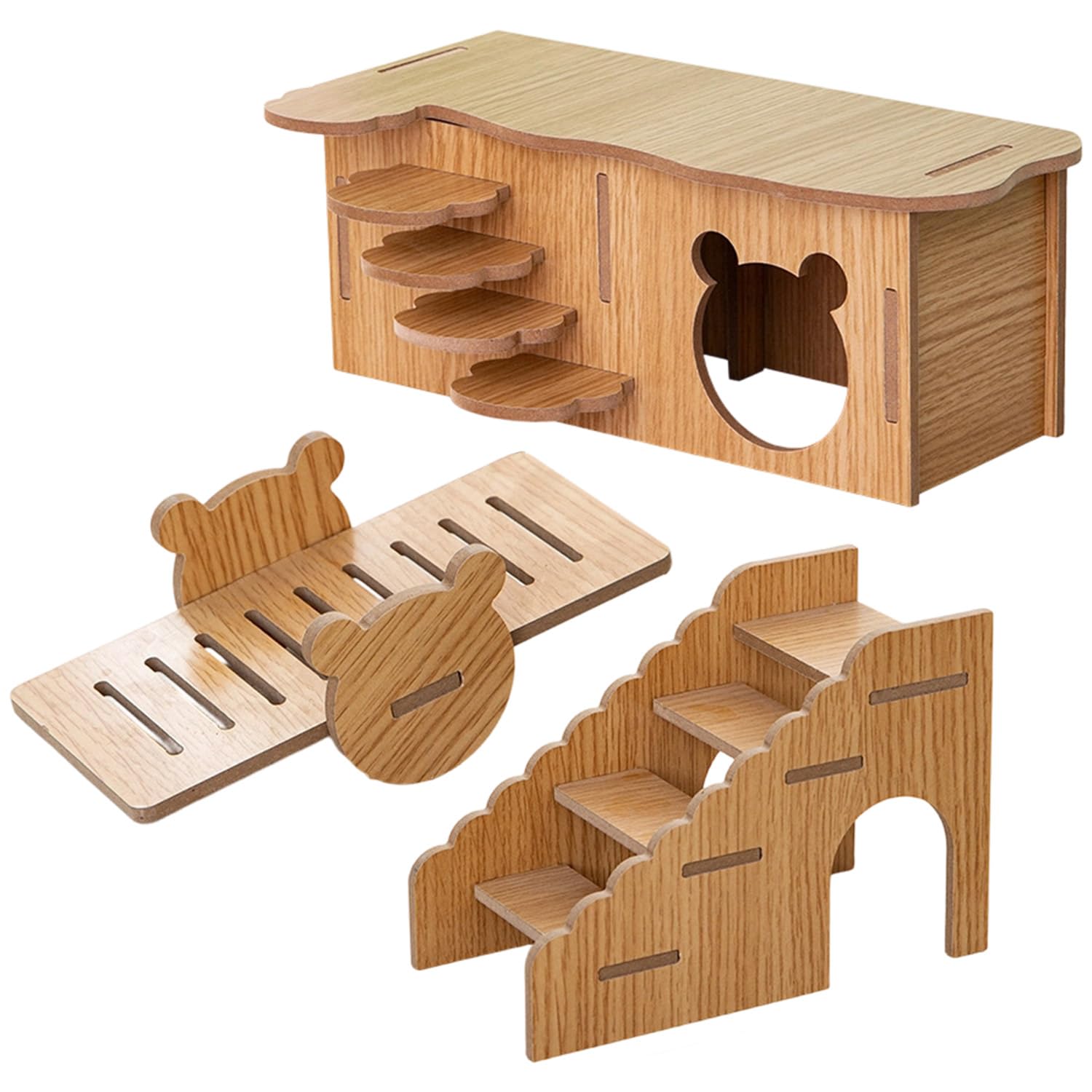 Muiltvoe Wooden Guinea Pig House, Hamster House, Hamster Cage Accessories with Heavenly Ladder, Platform and Seesaw, Hamster Hides for Syrian Dwarf Hamsters Gerbils Mice Chinchillas