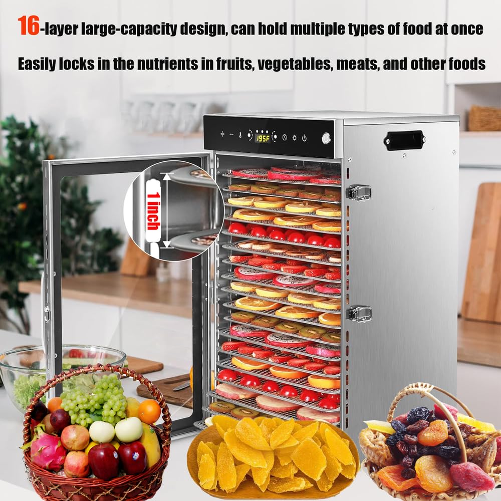 Deshidratador de alimentos giratorio 360°(10 bandejas extragrandes) Control de temperatura de 86℉ a 190℉ Ventilador doble de 800W Deshidratador para carne seca,frutas,hierbas,verduras