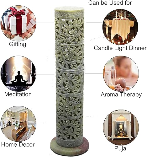 Miniatura 6 de Carry Me Soporte para palitos de incienso de esteatita de mármol, quemador de velas, soporte para velas de té, talla floral perfecta hecha a mano