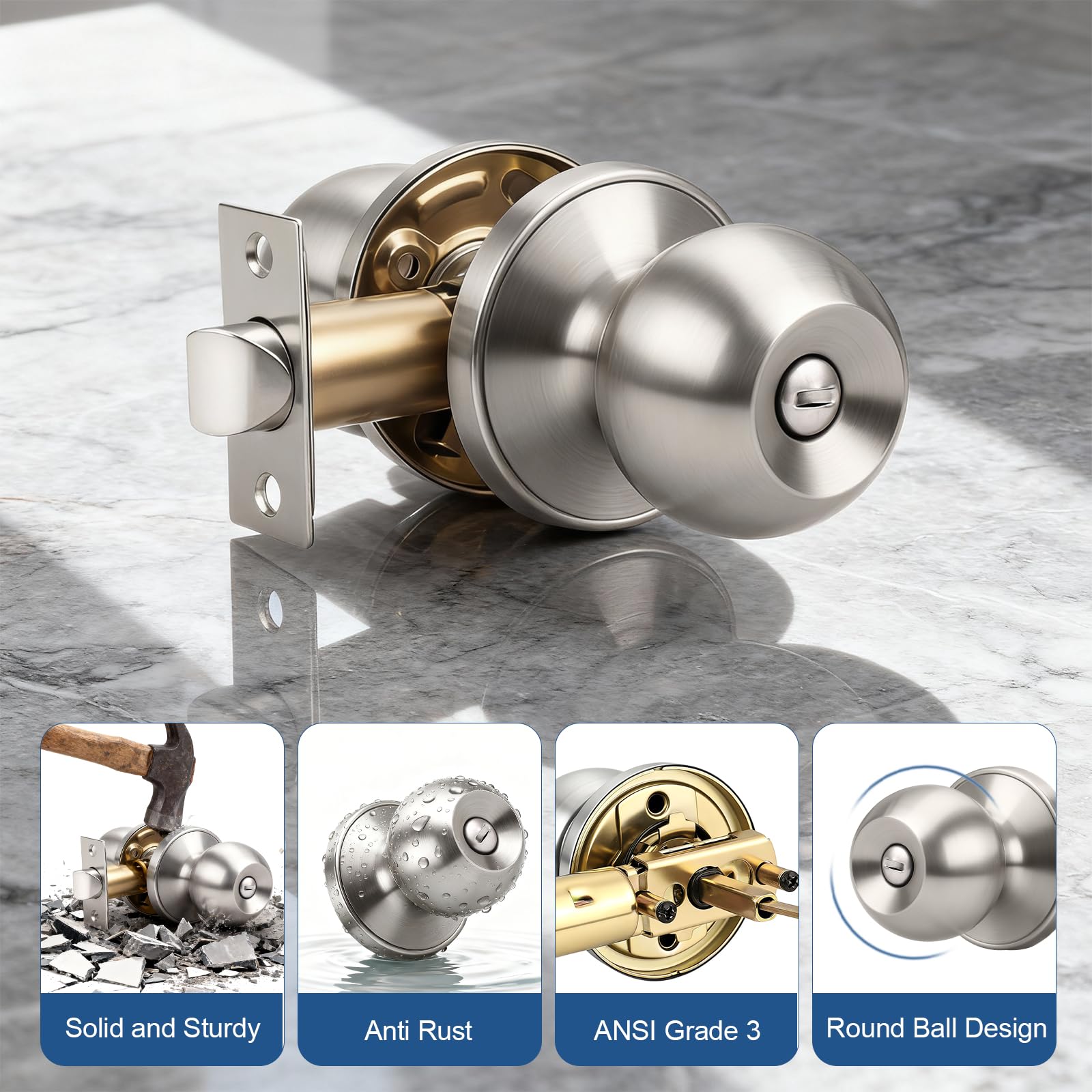Privacy Door Knobs - 2 Pack Satin Nickel -2 Privacy Door Knobs - 2 Pack Satin Nickel -2