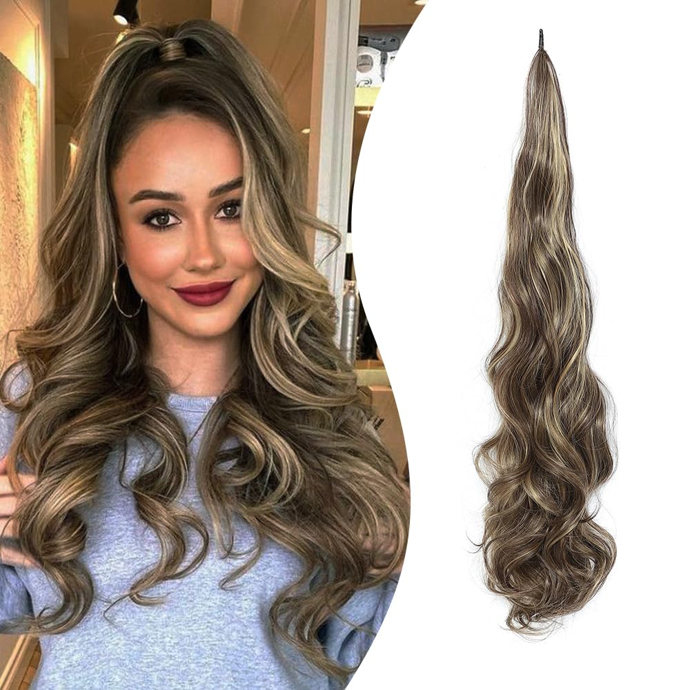 DORILA Ponytail Extension Flexible Wrap Around Ponytail Hair Extensions 32 Inch Long Curly Pony Tails Hair Extensions Wavy Hair Ponytails Hairpieces