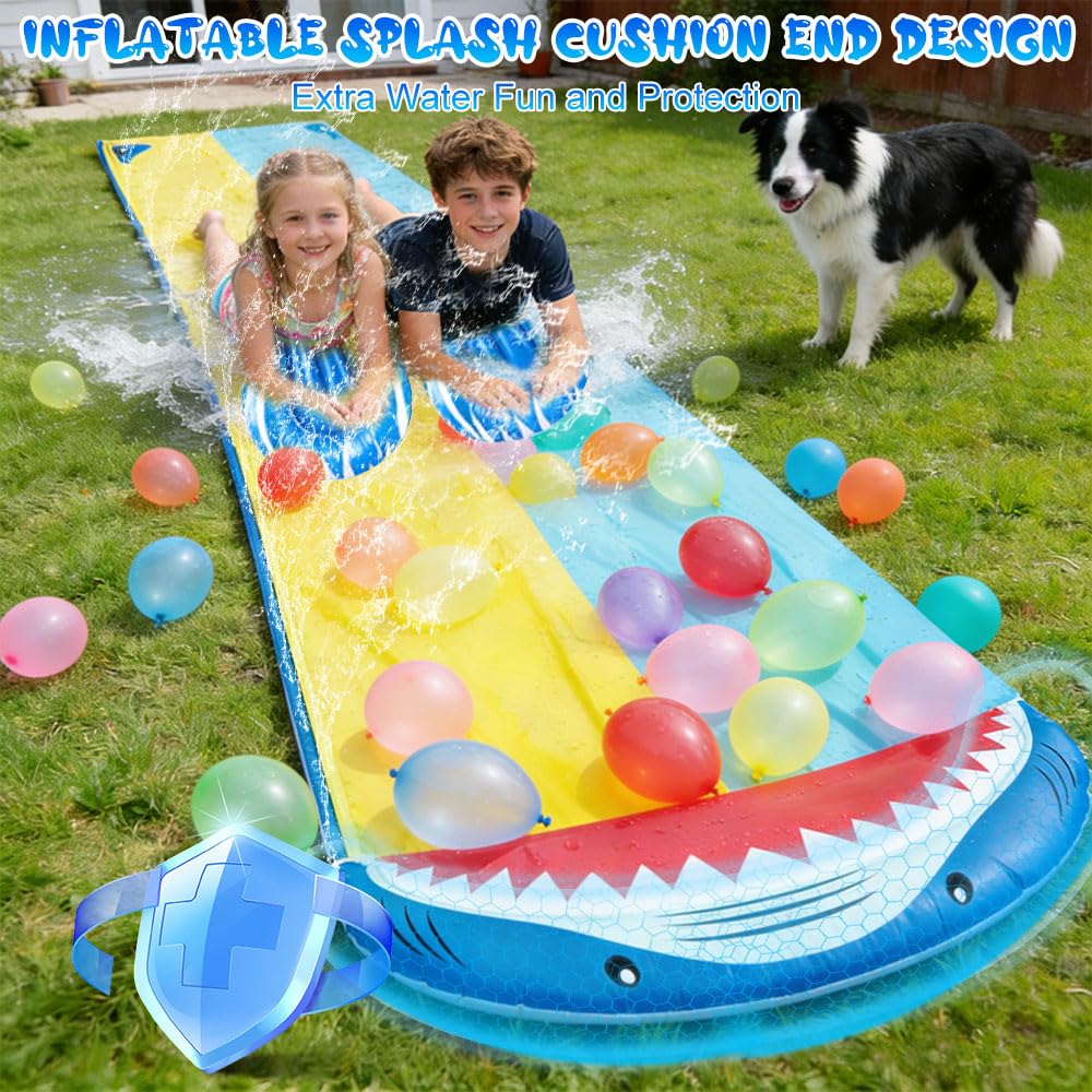 Double Wasserrutsche 15.7ft x 55.1in Rutschbahn Outdoor Wasser mit 2 Bodyboards, Wassersprüher, Wasserbomben Inflatable Water Slide für Garten