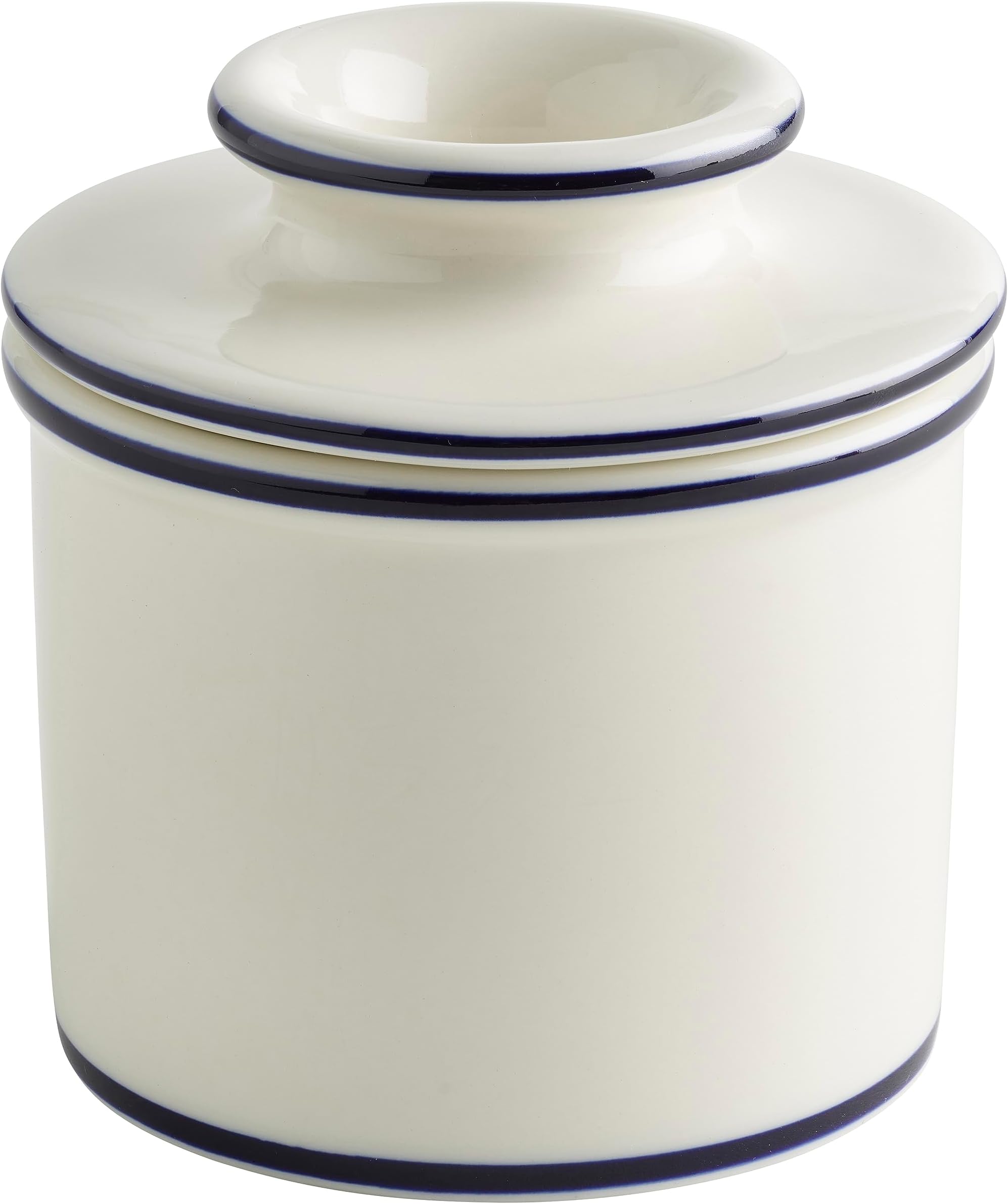 Butter Bell - The Original Butter Bell Crock by L Tremain, a Countertop French Ceramic Butter Dish Keeper for Spreadable Butter, Parisian Bistro Style with Blue Trim