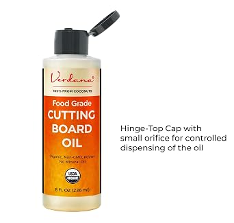 Verdana Food Grade Cutting Board Oil Organic Coconut-Derived, Food Safe Mineral Oil Alternative for Butcher Block, Bamboo & Wooden Utensils Kosher, Non-GMO, 8 fl oz