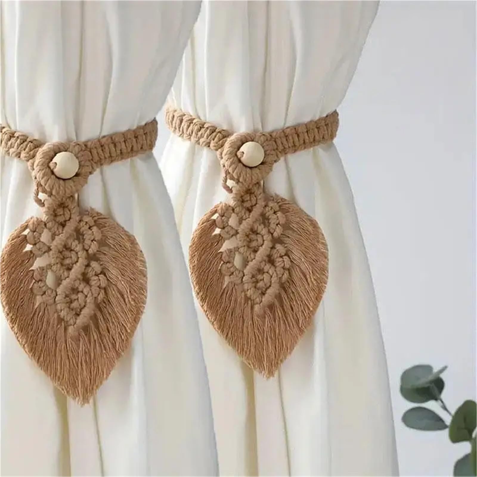 Alzapaños De Cortina Trenzados 6 alzapaños de Cortina Hechos a Mano con borlas de macramé en Forma de Hoja, Trenzados, for decoración del hogar(Yellow)