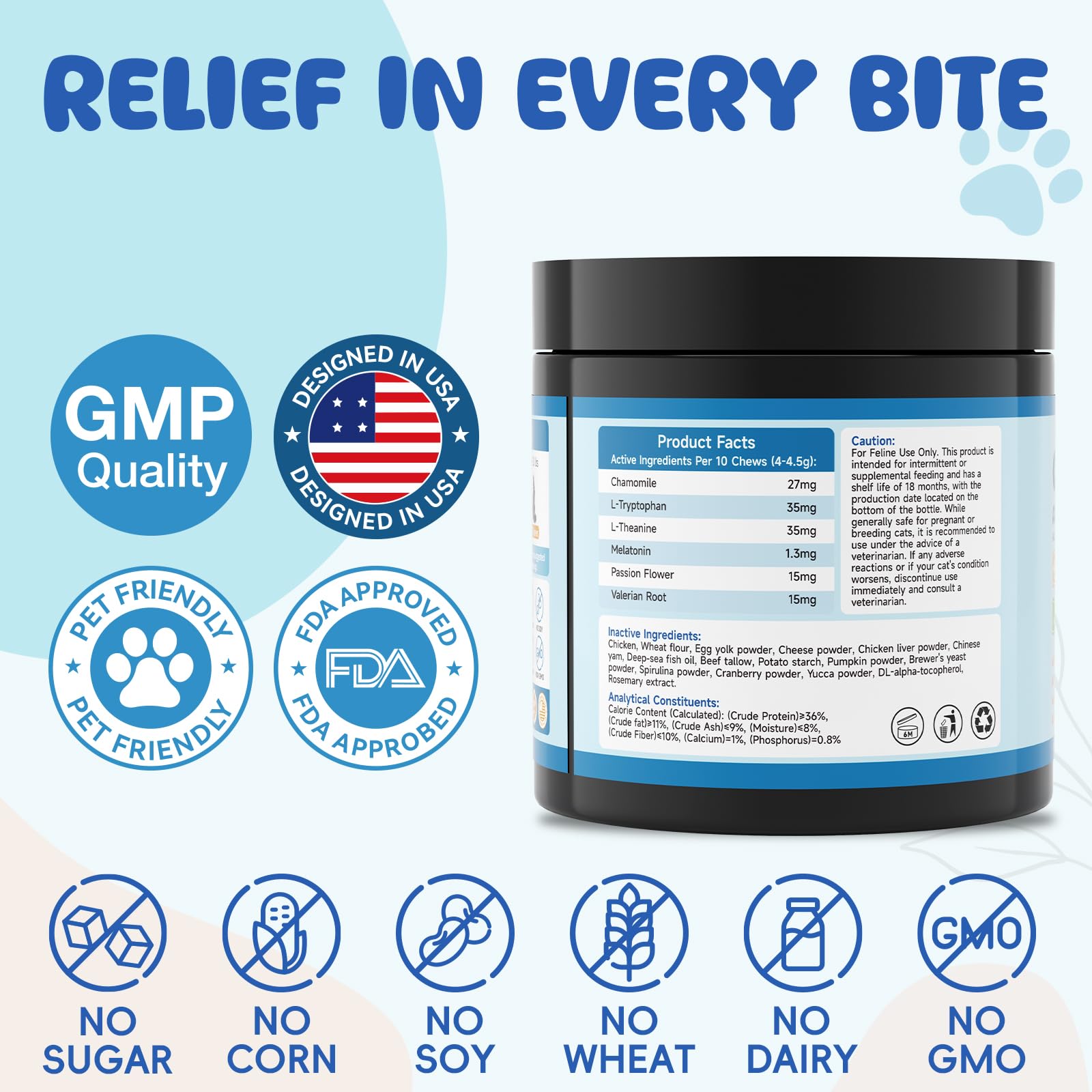 500 Calming Chews for Cats, Helps Reduce Stress with Melatonin, Relaxation for Travel, Boarding,Separation, Grooming Anxiety -with Ashwagandha, Organic Chamomile, L-Theanine & L-Tryptophan Chicken - image 7