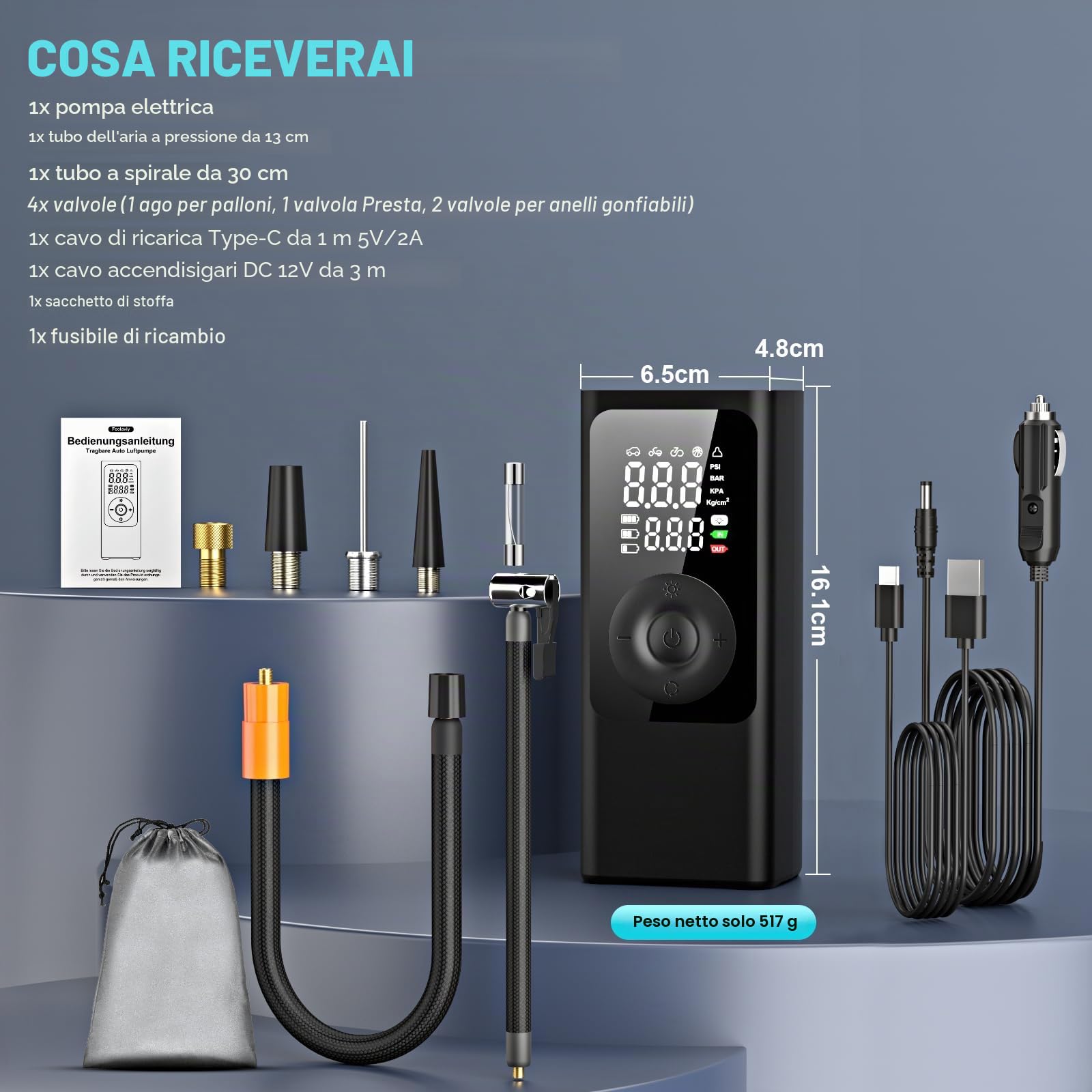 Pompa ad aria elettrica, compressore a batteria, 150 PSI, 7800 mAh, portatile, con schermo LCD digitale