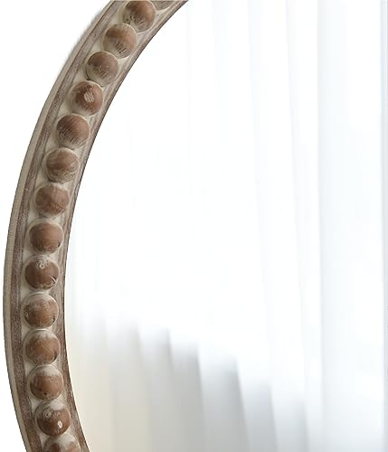 Miniatura 4 de LONYKE Espejo de pared estilo granja, espejo de acento con marco de madera envejecida, espejos colgantes vintage para dormitorio y baño (ovalado)
