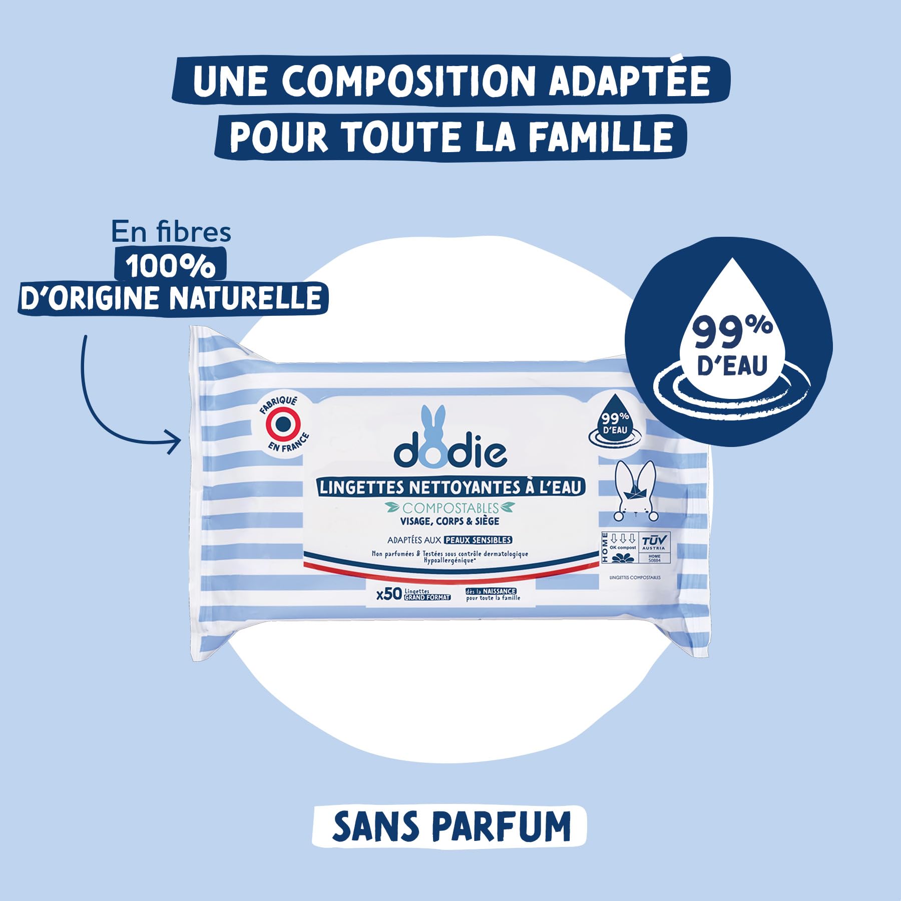 Dodie Lot de 8 Paquets de Lingettes compostables à l'eau x50