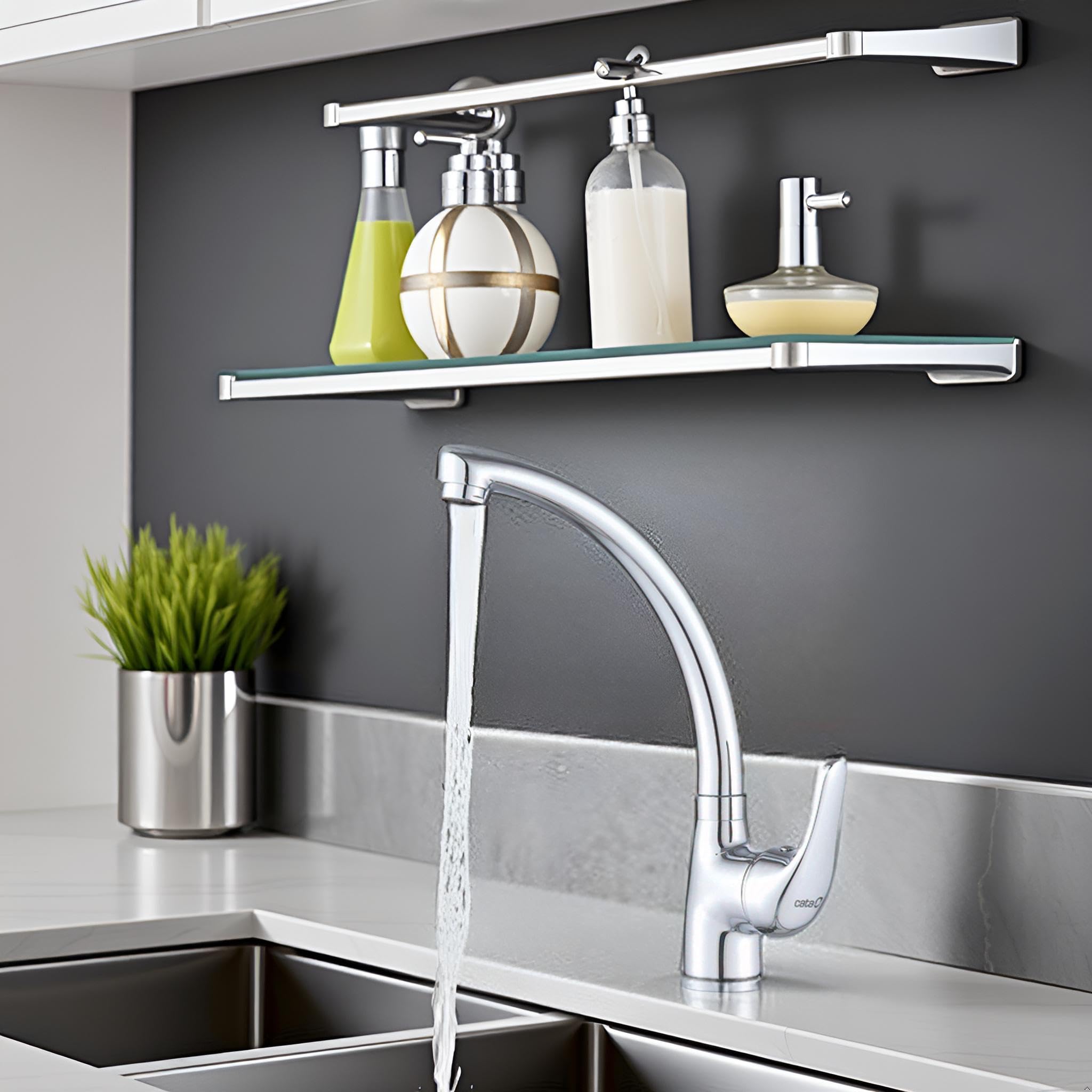 CATA Grifo De Cocina CBA CROMO/E Monomando Caño Alto Giratorio 360º Acero Inoxidable Aireador Anticalcáreo Cartucho Cerámico Apertura En Frío Reductor Caudal 5L Conexión Flexible Acabado Inox