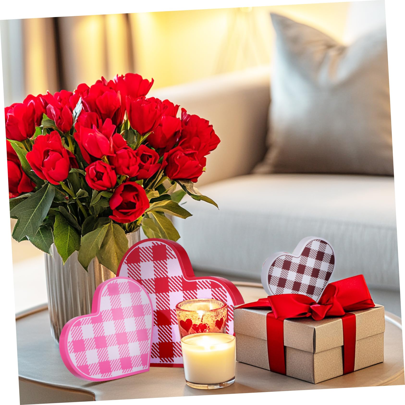 6 Piezas Decoración de Mesa Forma de Corazón Letrero de Madera Día de San Valentín Decoración de Mesa Estilo Rústico Día de San Valentín