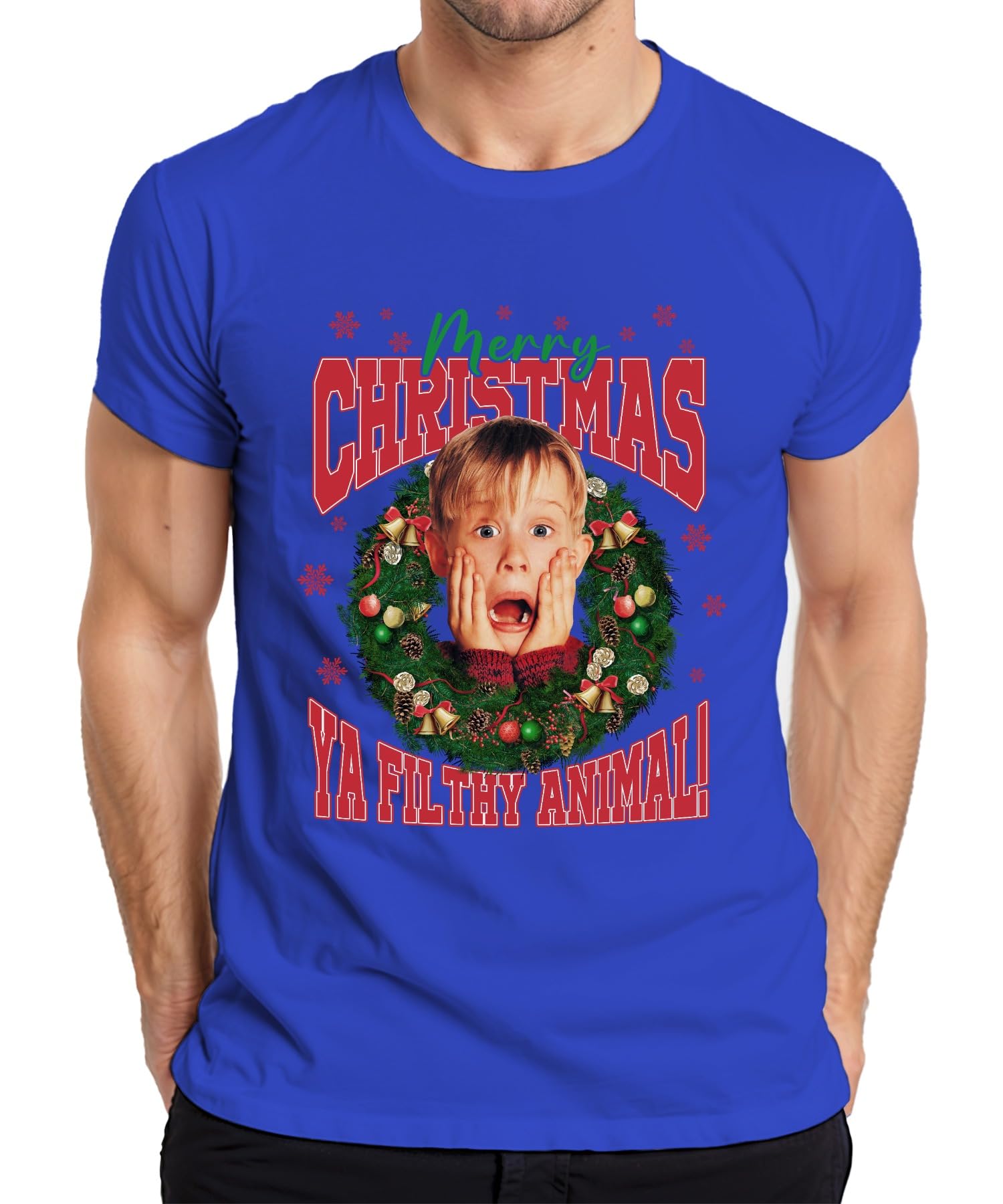 Merry Christmas Ya Filthy Animal Kevin McCallister Home Alone Christmas Xmas Men's T-Shirt, blue, S
