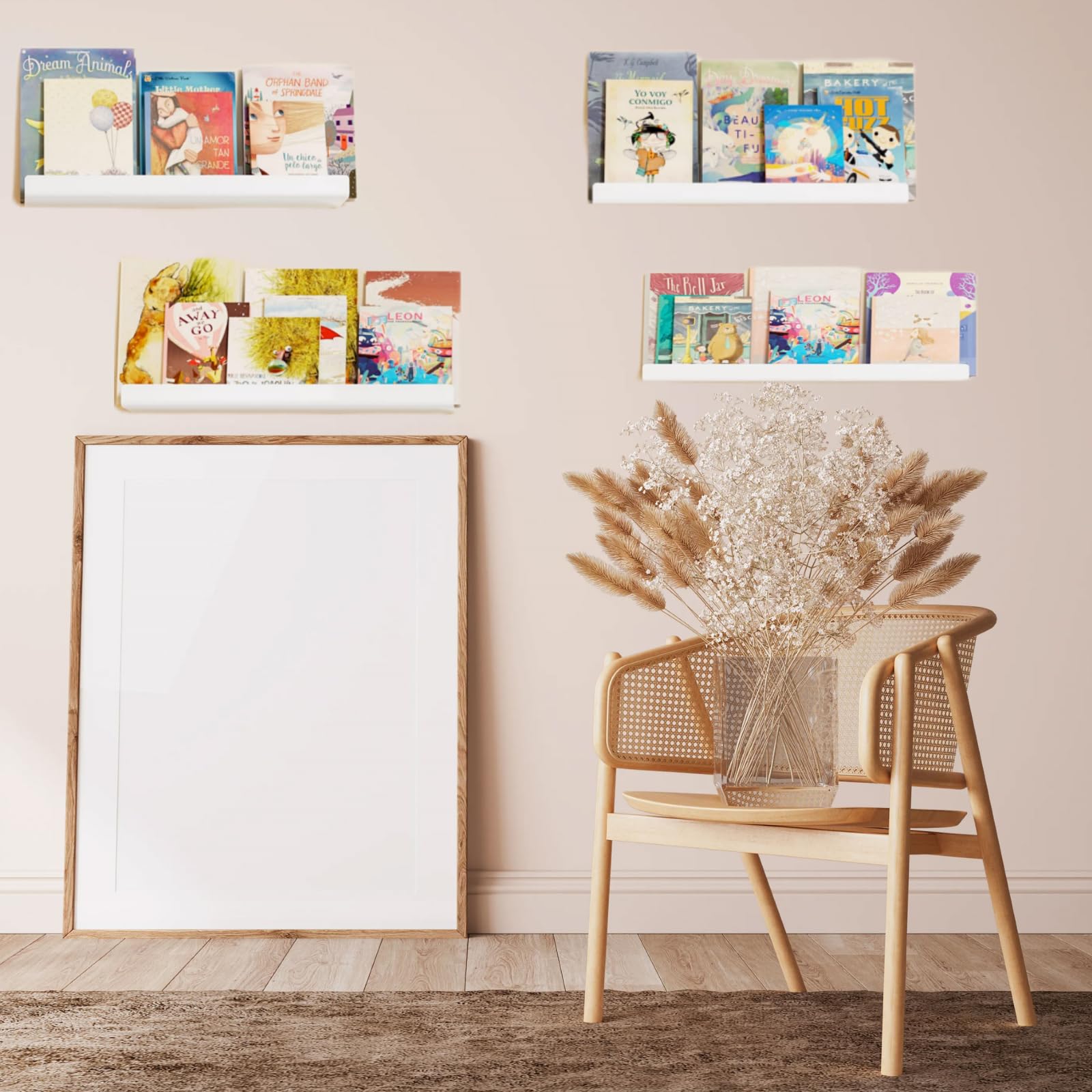 Eidoct Floating Shelves White, 4 Pack Shelves for Wall 15" Picture Ledge Display - Image 3