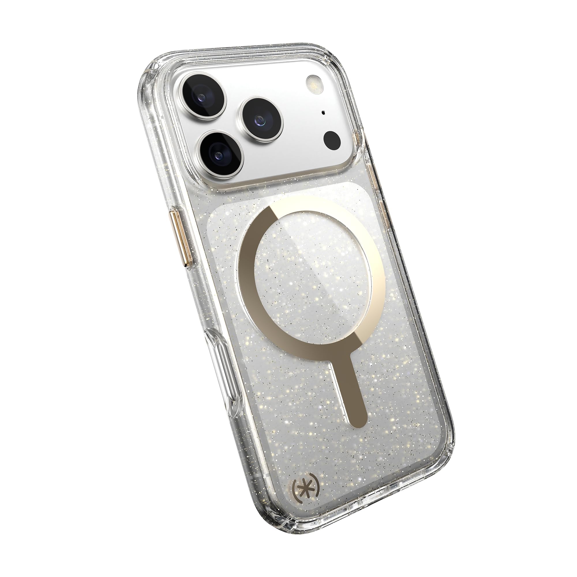 Speck Presidio LUX - Custodia protettiva sottile per iPhone 17 Pro, compatibile con MagSafe, glitterata/oro metallizzato