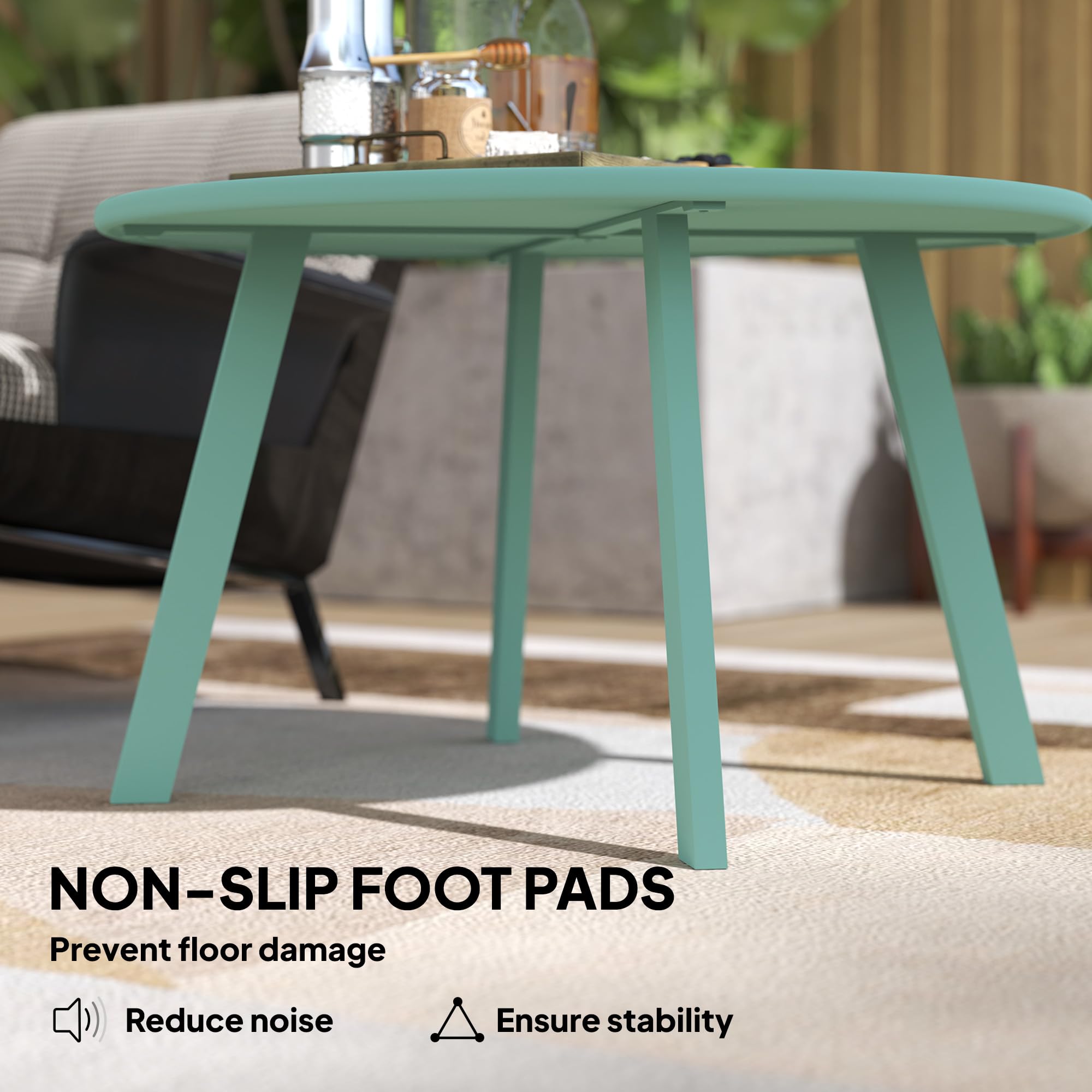 Outsunny Mesa de Centro Redonda pequeña, Mesa Auxiliar con deslizantes Antideslizantes, Estructura de Metal, para jardín, balcón, terraza, salón, Ø 70 x 42 cm, Verde