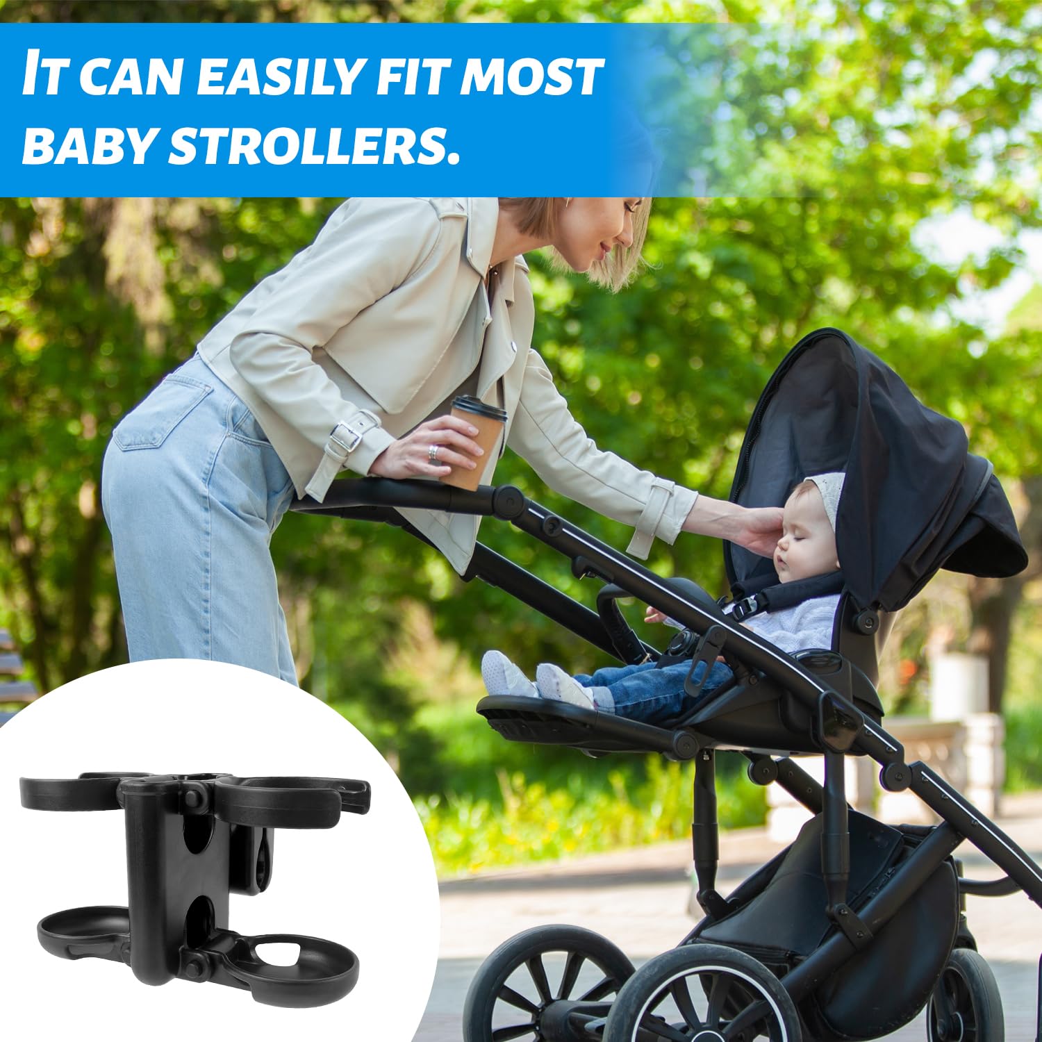 Portabevande per passeggino per bambini, in materiale ABS, pieghevole, adatto per passeggino, campeggio, scuola, gita scolastica, giochi comunitari (Nero)