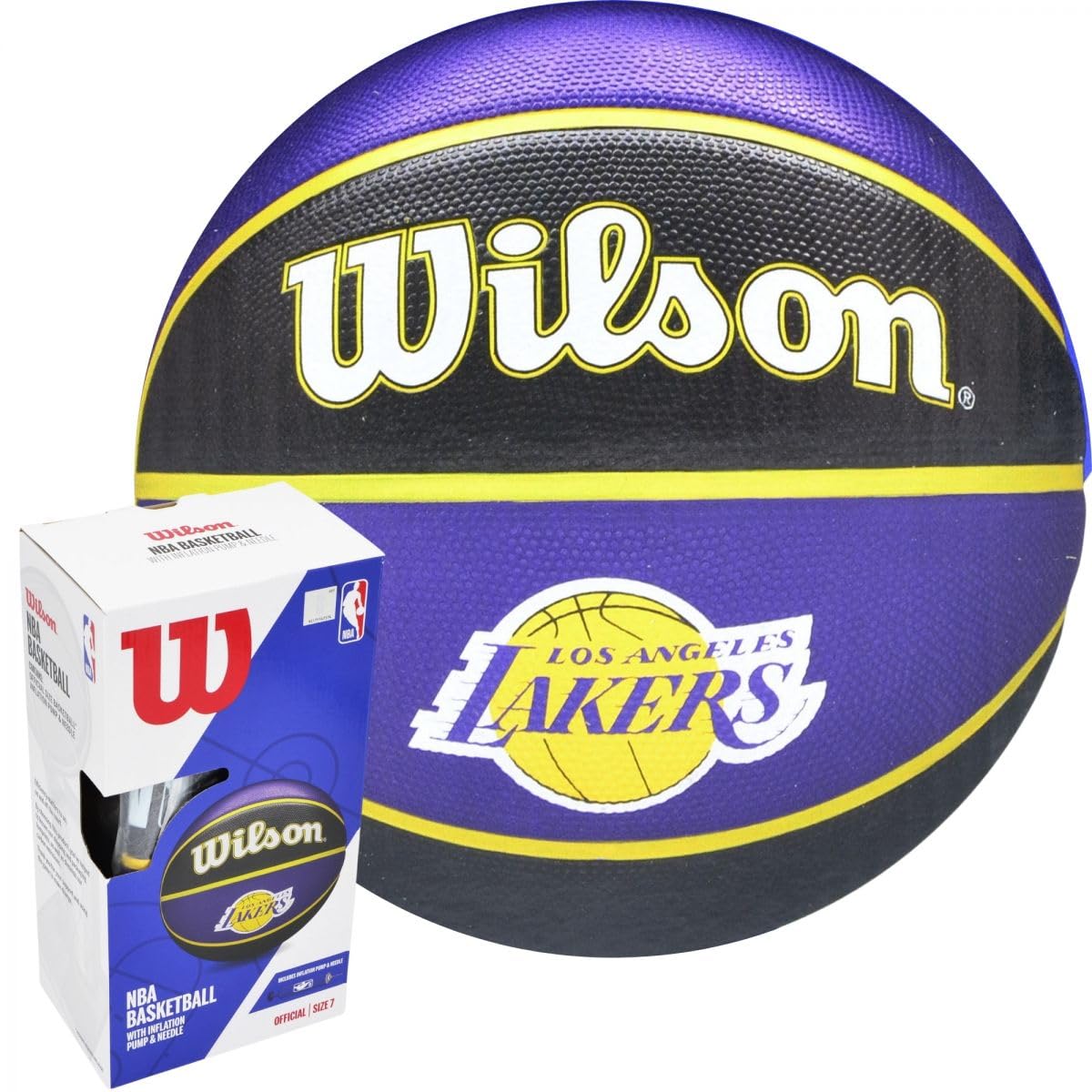 ENERO NBA Team LA Lakers Basketball Größe 7, Indoor/Outdoor Gummiball mit strukturierter Oberfläche, Butylblase, inkl. Pumpe & Box, Lila/Schwarz, Unisex