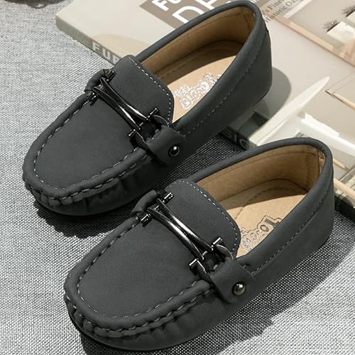 Miniatura 5 de Kannior Mocasines de cuero sin cordones para niños y niñas, con textura, planos, vestido de barco, mocasín, escuela, zapatos para caminar