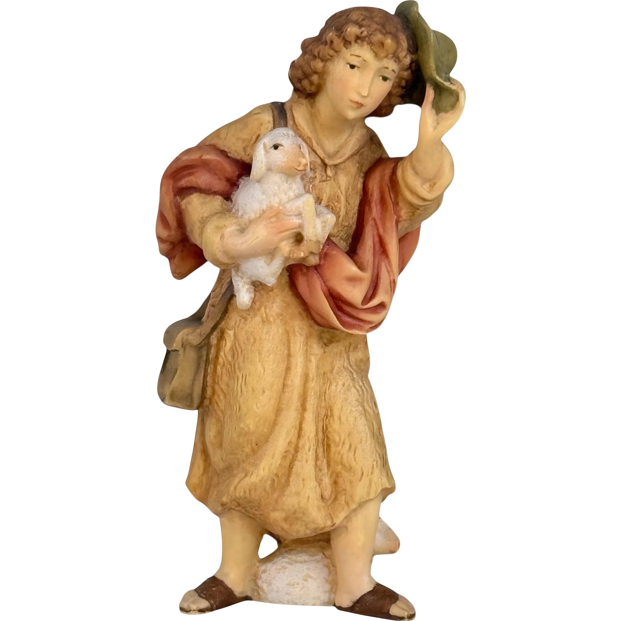 Wooden Shepherd with hut and sheep in arm