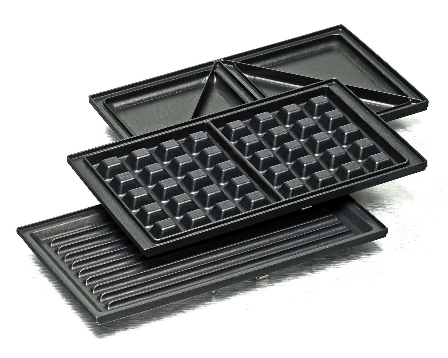ROMMELSBACHER Multi Toast & Grill SWG 700 'Max' - 3 antihaftbeschichtete Wechselplatten für Sandwiches, Belgische Waffeln, Gegrilltes, 700 Watt, schwarz/edelstahl