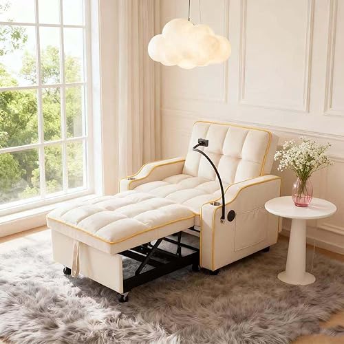 Miniatura 9 de Sofá cama convertible 3 en 1, cómodo sofá reclinable, reclinables pequeños para espacios pequeños, sofá plegable portátil, con bolsillo lateral y