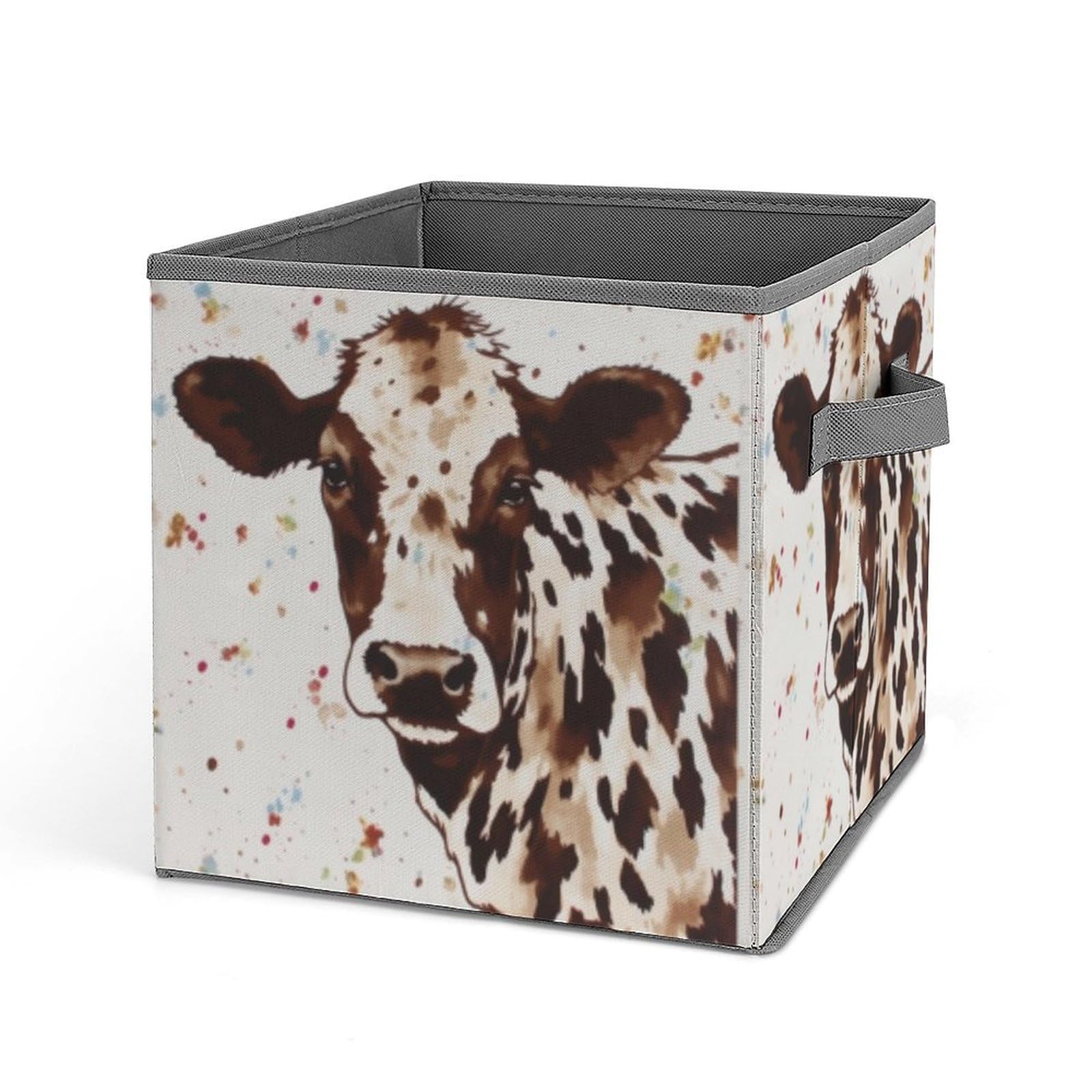 JTREHY Cow Printed Printed Foldable Storage Box, 10.6 Inches Fabric Storage Box for Wardrobe, Bedroom, Utility Room