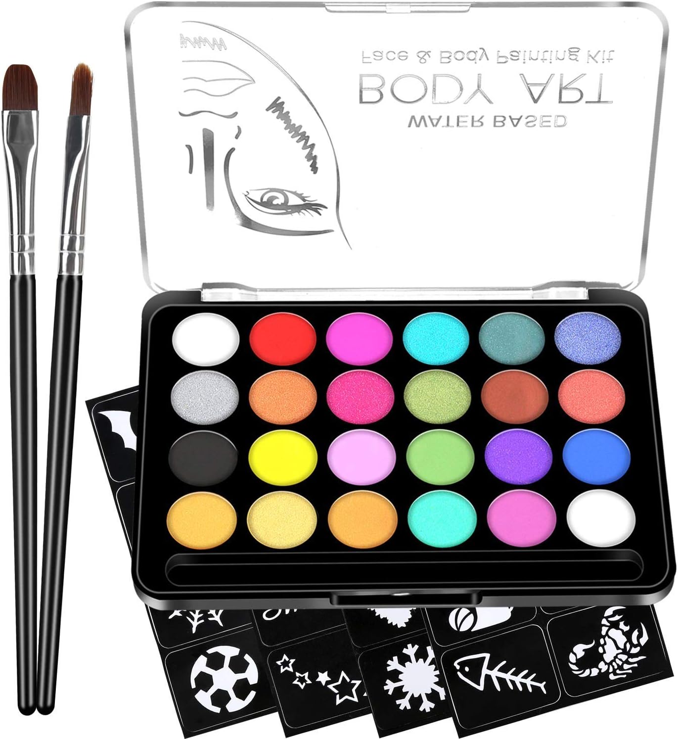 OGIMABody Painting Face Paint Kit, 15 color Professional Palette Washable with Brush for Kids Art Show Halloween Party Colsplay Makeup Body Festive (24 color)