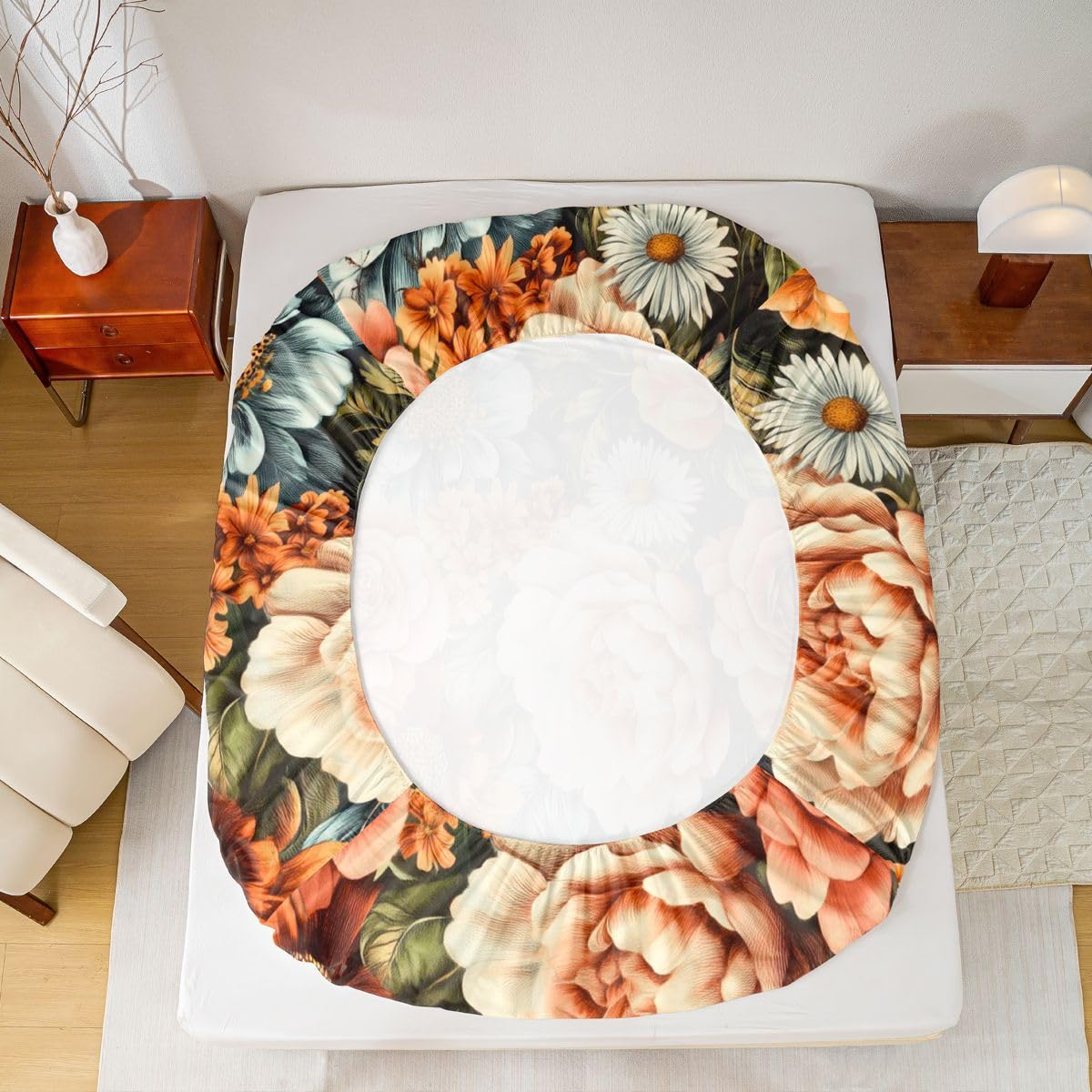 Homewish Groovy - Juego de sábanas para cama de matrimonio, diseño floral hippie, estilo hippie, 60 y 70, juego de ropa de cama hippie, 4 piezas