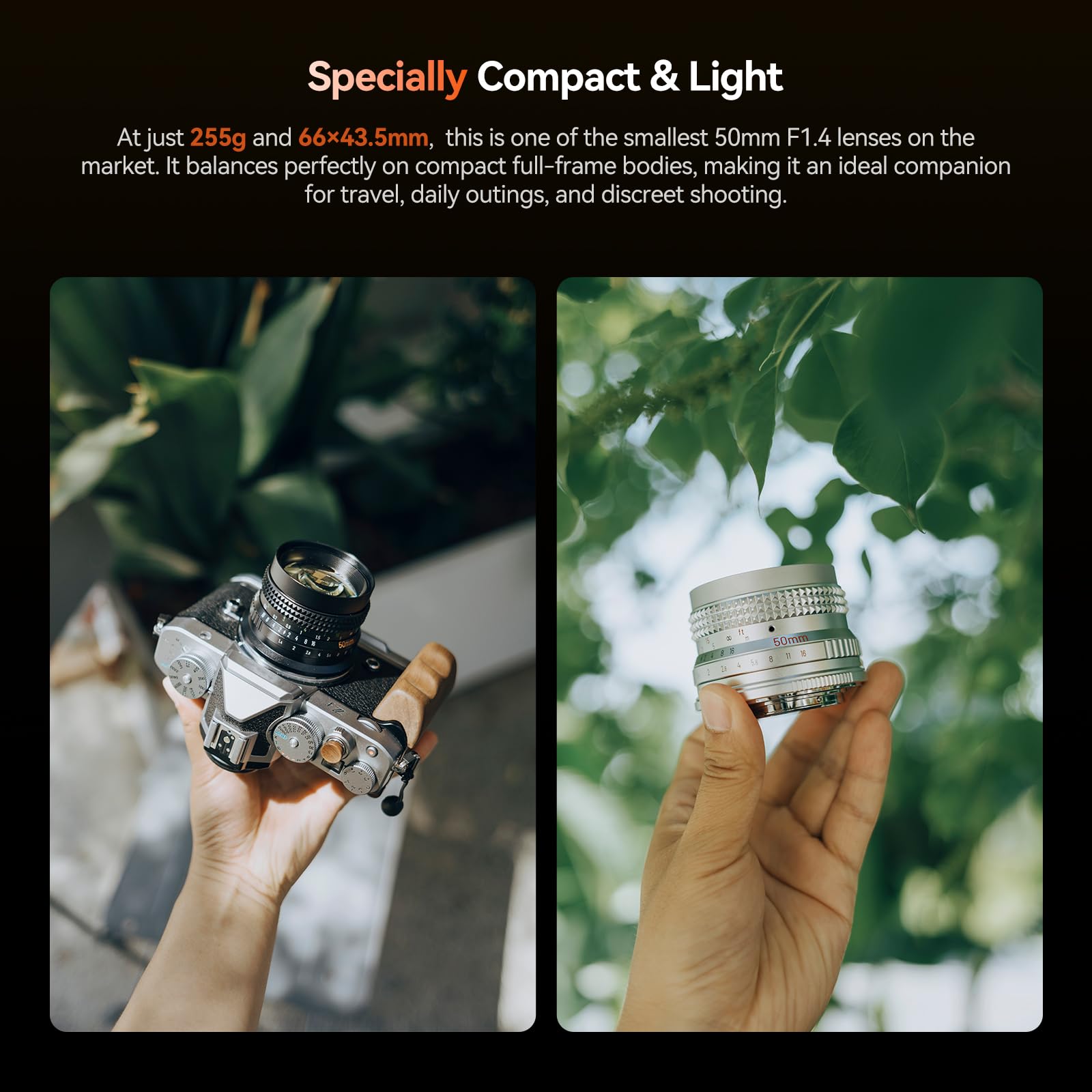 PERGEAR Objetivo de formato completo F1.4 de 50 mm con enfoque manual para cámaras Canon RF | Lente de retrato potente para fotografía similar a una película, ángulo de visión de 46°, compacto y