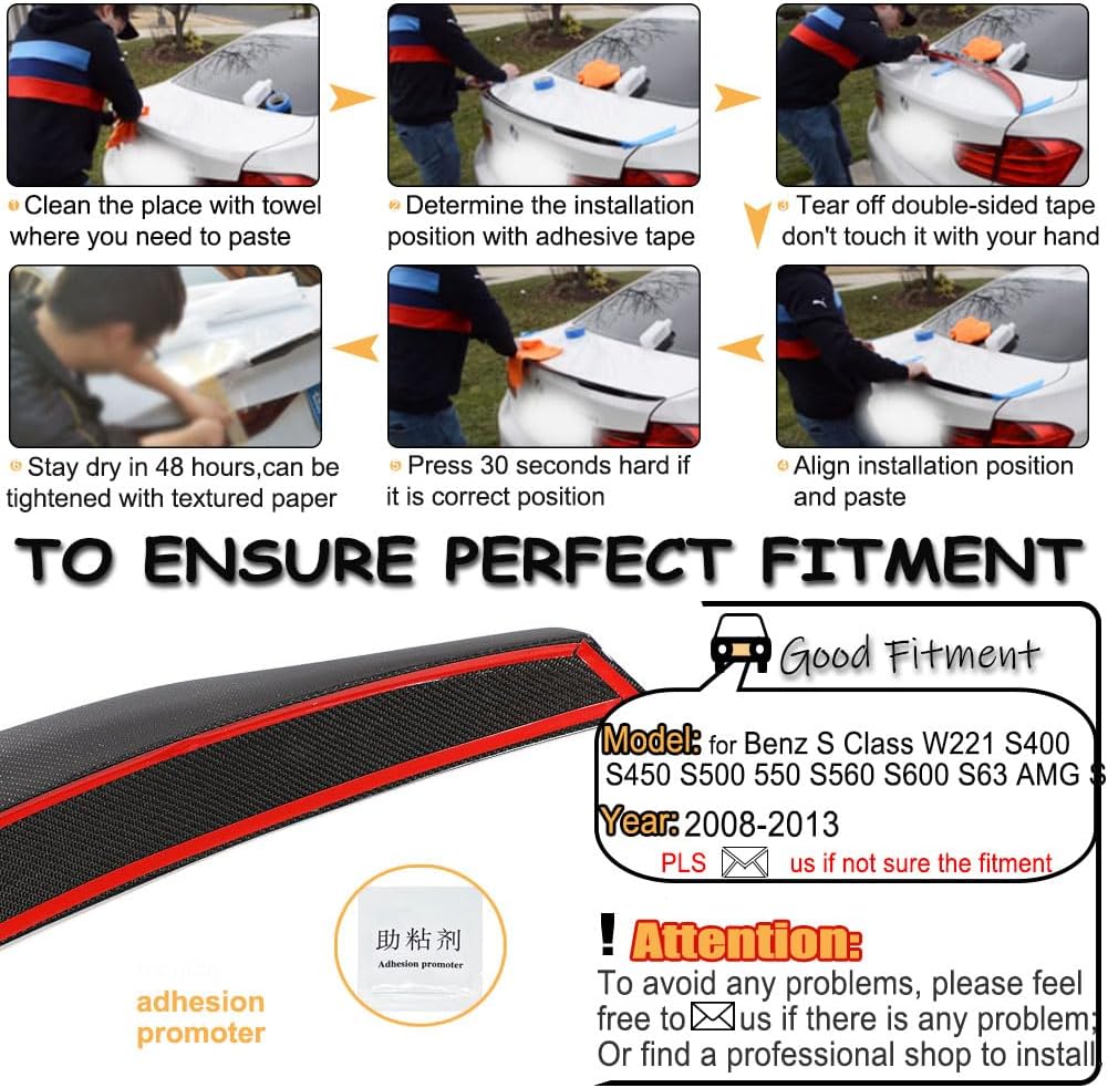 MCARCAR KIT Carbon Fiber Spoiler fits for Mercedes Benz S Class W221 S63 AMG Sedan 2008-20213 S300 S350 S400 S450 S500 Rear Boot Lid Highkick Tail Wing lip Factory Outlet (Spoiler 1)