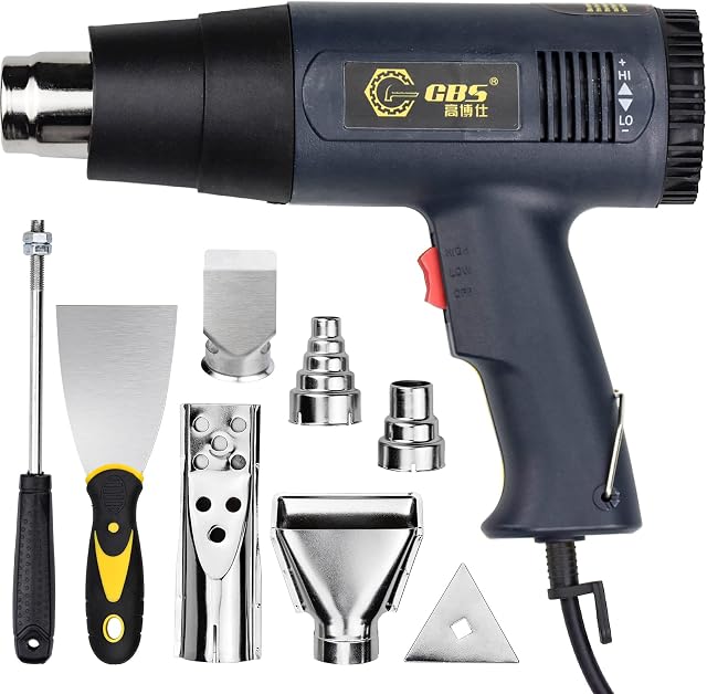 2000W Heat Gun Professional Hot Air Gun Kit 50- 600 Variable Temperature Control with 2 Speed Setting for Removing Paint, Varnish, Shrinking PVC, Crafts and More DIY Home Improvement