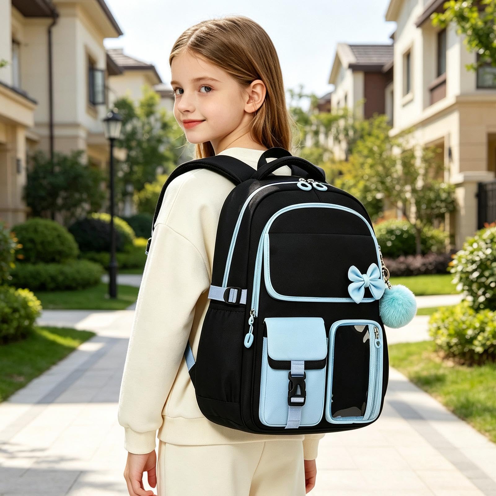 Set di zaino per ragazze, borsa per la scuola, 3 pezzi, con portapranzo, blu, Consulte la descripción, Vedere la descrizione | Grazioso zaino in 3 pezzi con cerniere resistenti. Perfetto per studenti, viaggi scolastici, per riporre oggetti