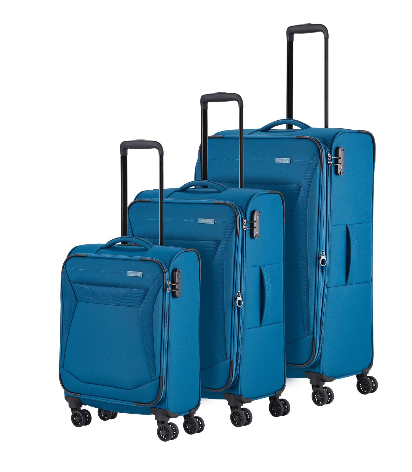 travelite 4-wheel suitcase set soft shell, sizes L/M/S, series CHIOS trolley set in timeless look, hand luggage complies with IATA boarding baggage dimensions