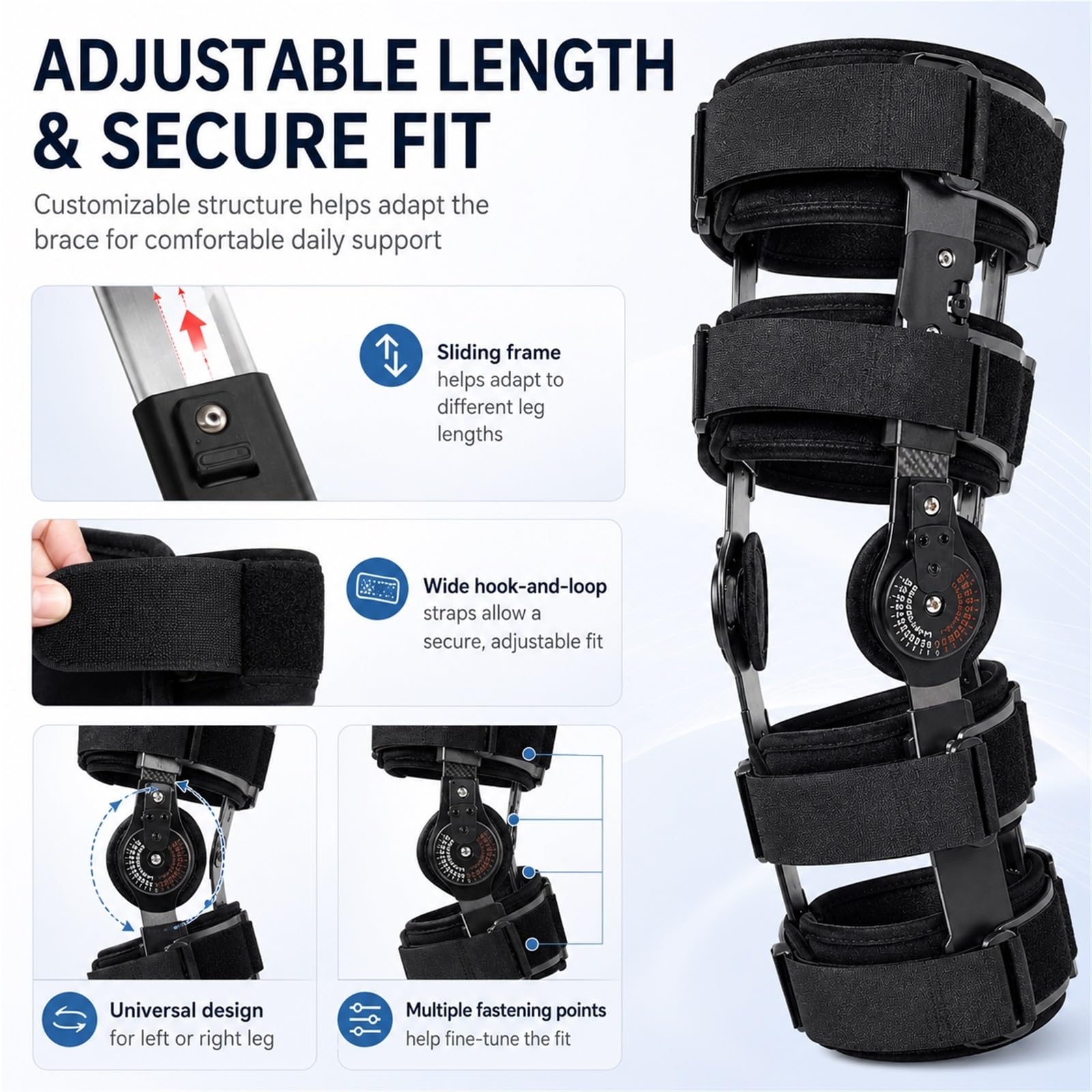 Tutore Ginocchio Post Operatorio ROM Regolabile Immobilizzatore per Lesioni LCA LCM LCP Stabilizzatore Ortopedico Riabilitazione Post Chirurgica Donna e Uomo